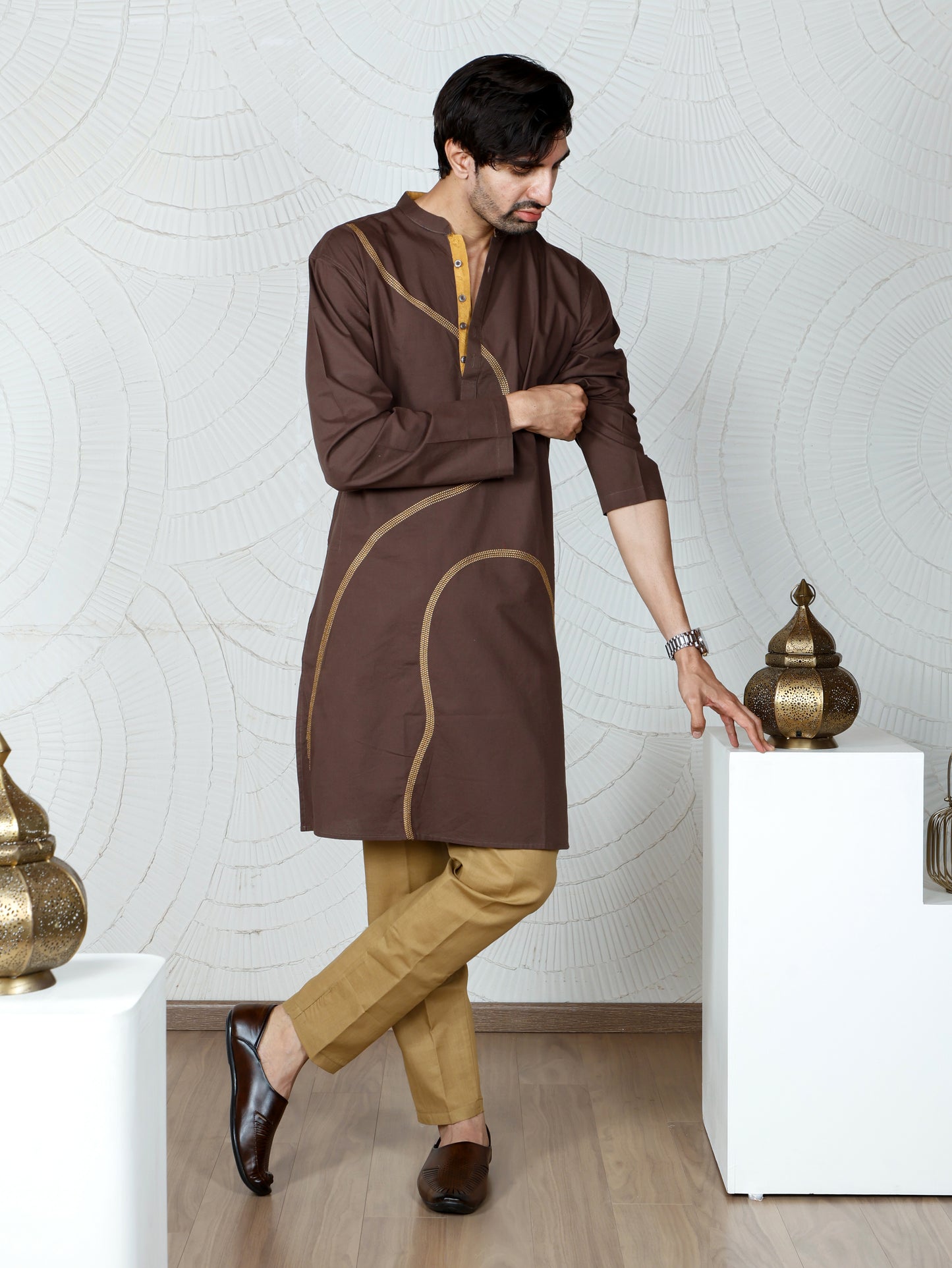 Swirl Kurta and Pant set-Walnut