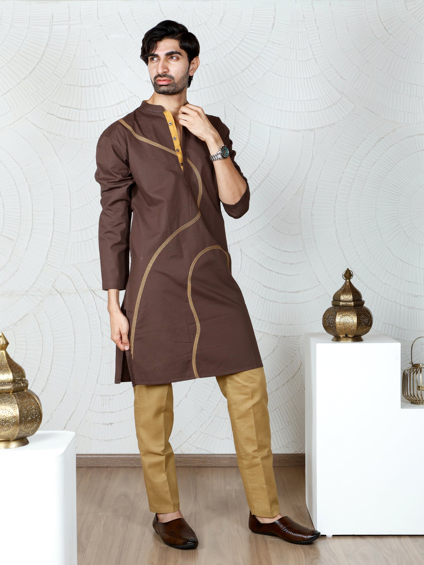 Swirl Kurta and Pant set-Walnut