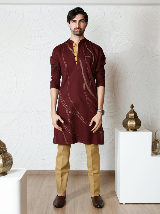 Thread weave Kurta and Pant Set-Burgundy