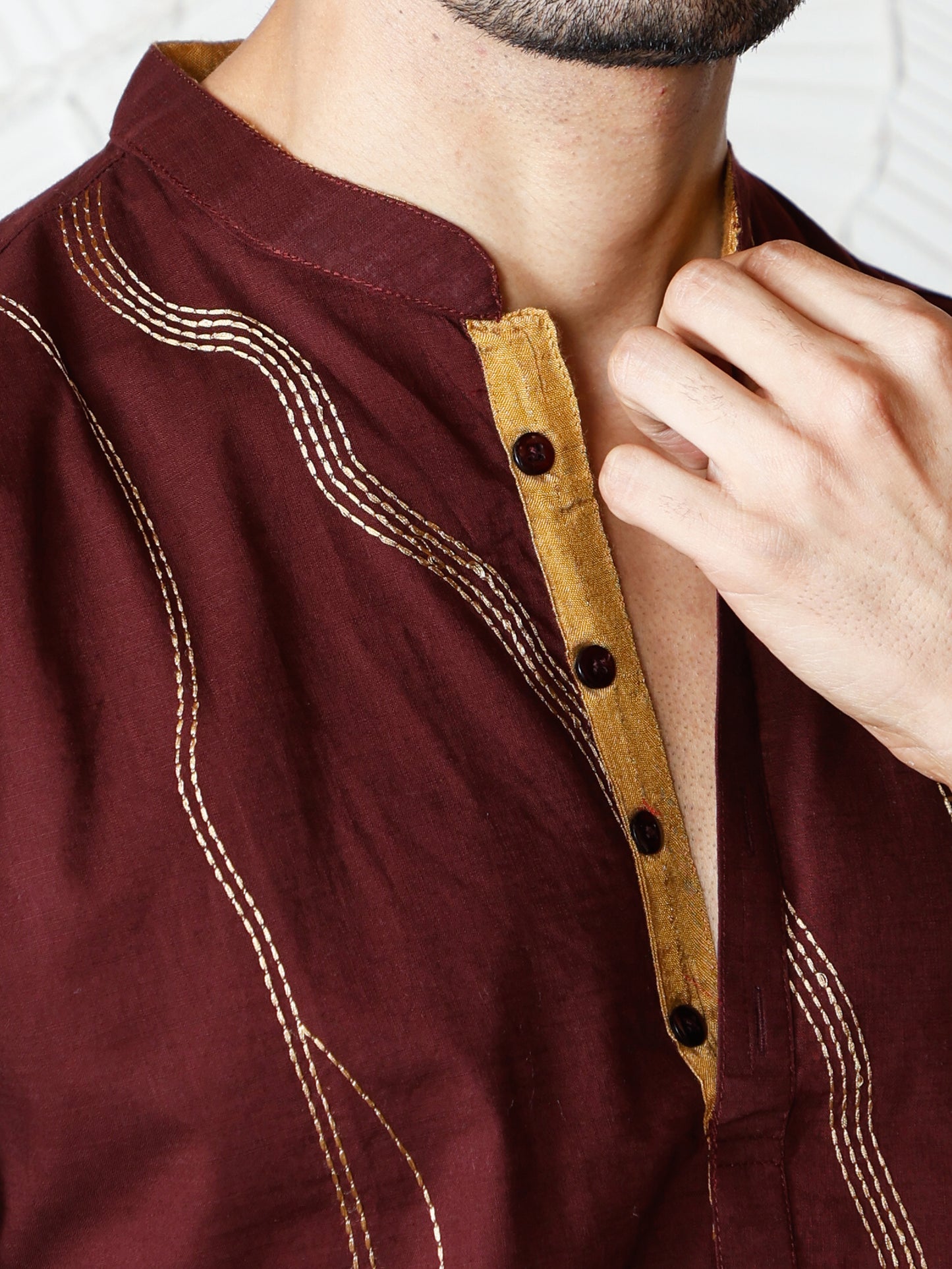 Thread weave only Kurta-Burgundy