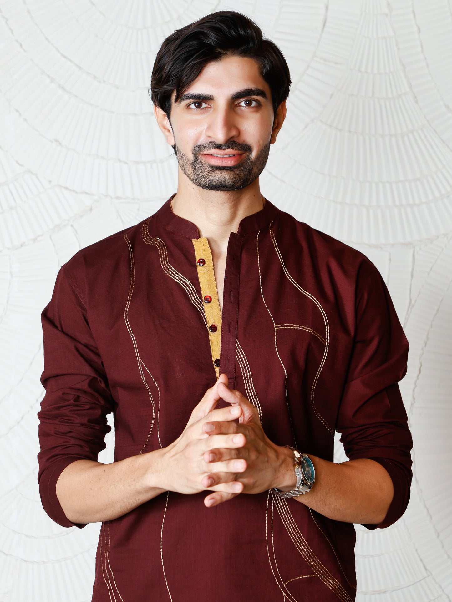 Thread weave only Kurta-Burgundy