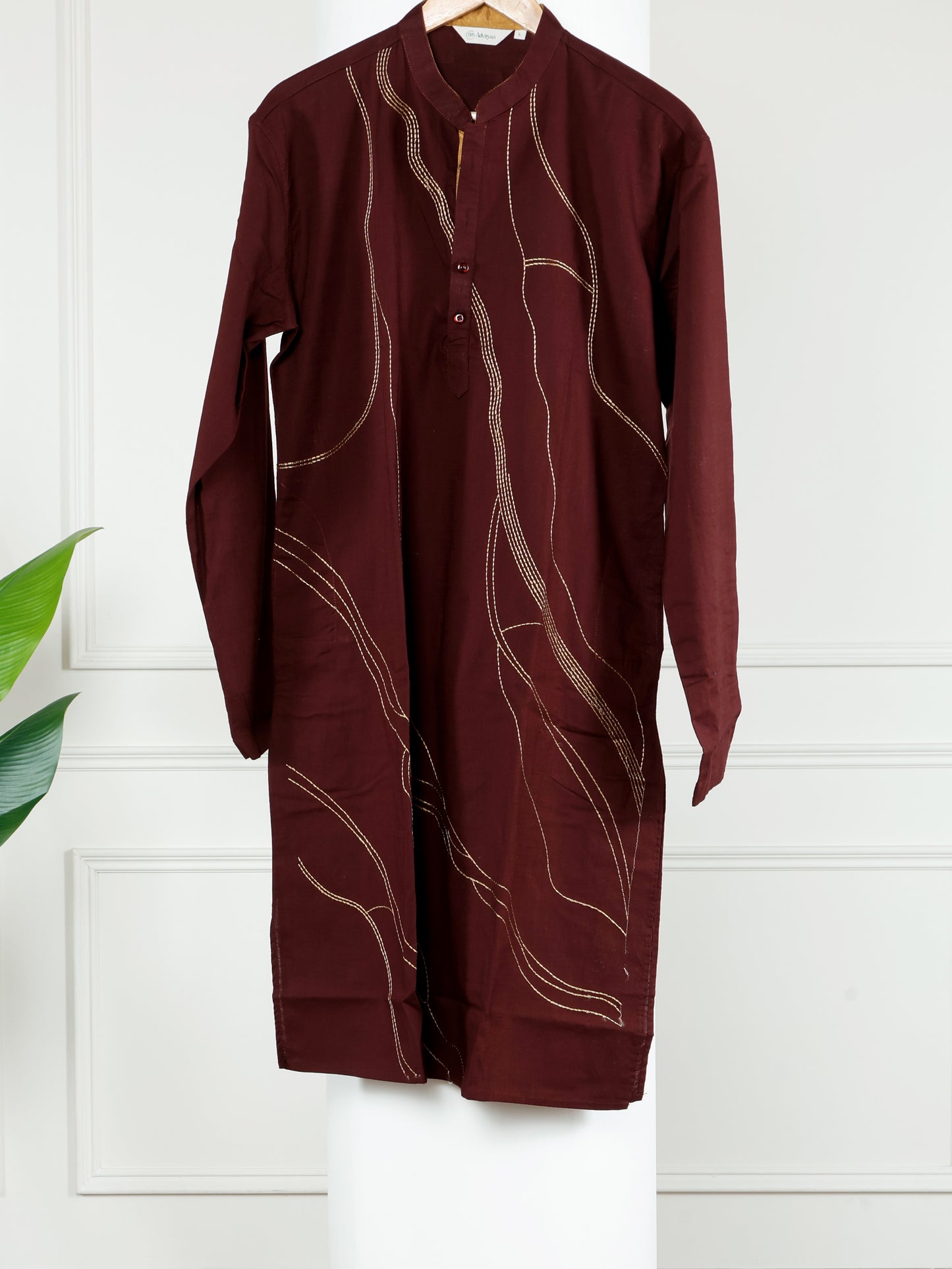 Thread weave only Kurta-Burgundy