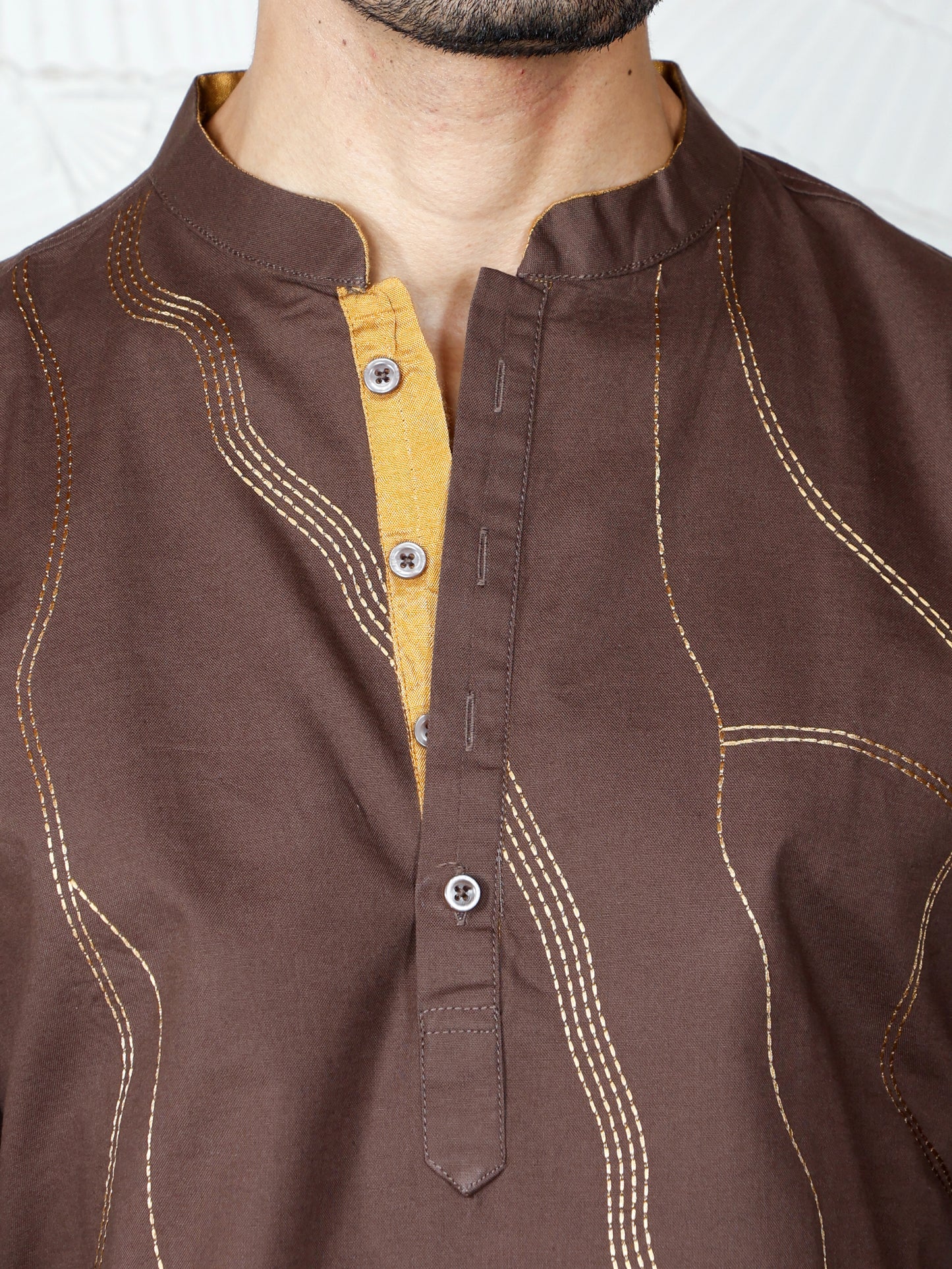 Thread weave only Kurta-Walnut