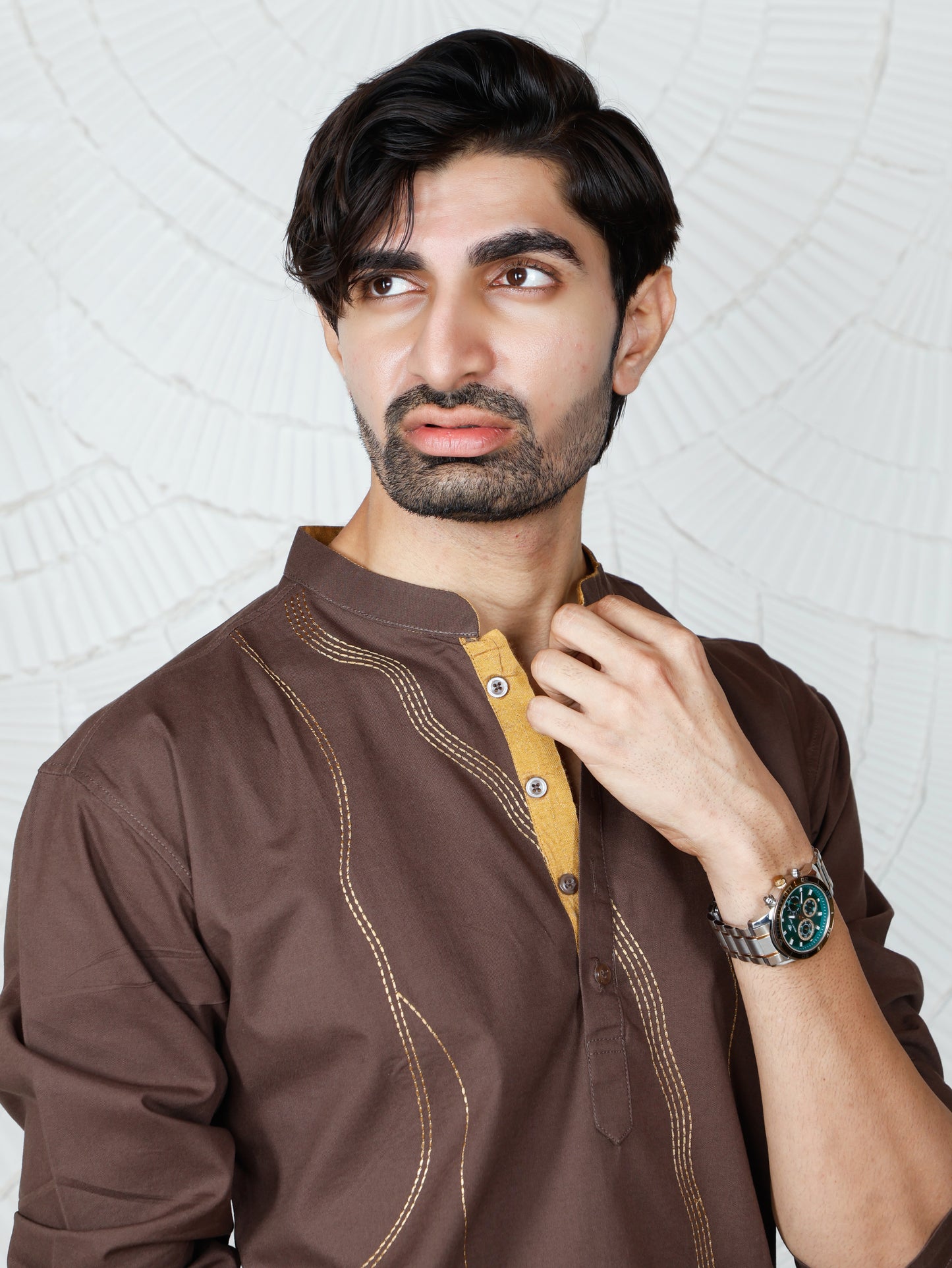 Thread weave only Kurta-Walnut