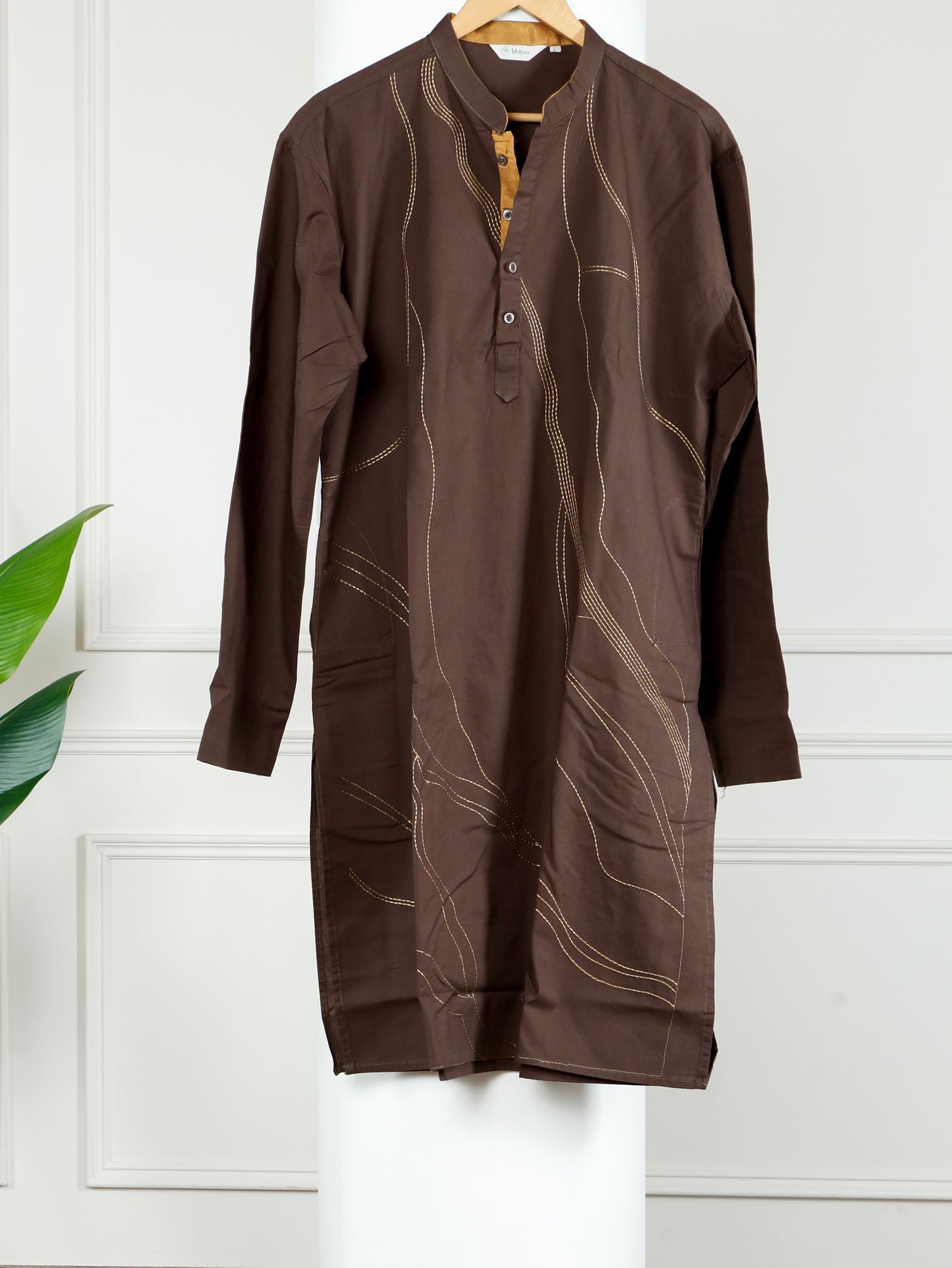 Thread weave only Kurta-Walnut