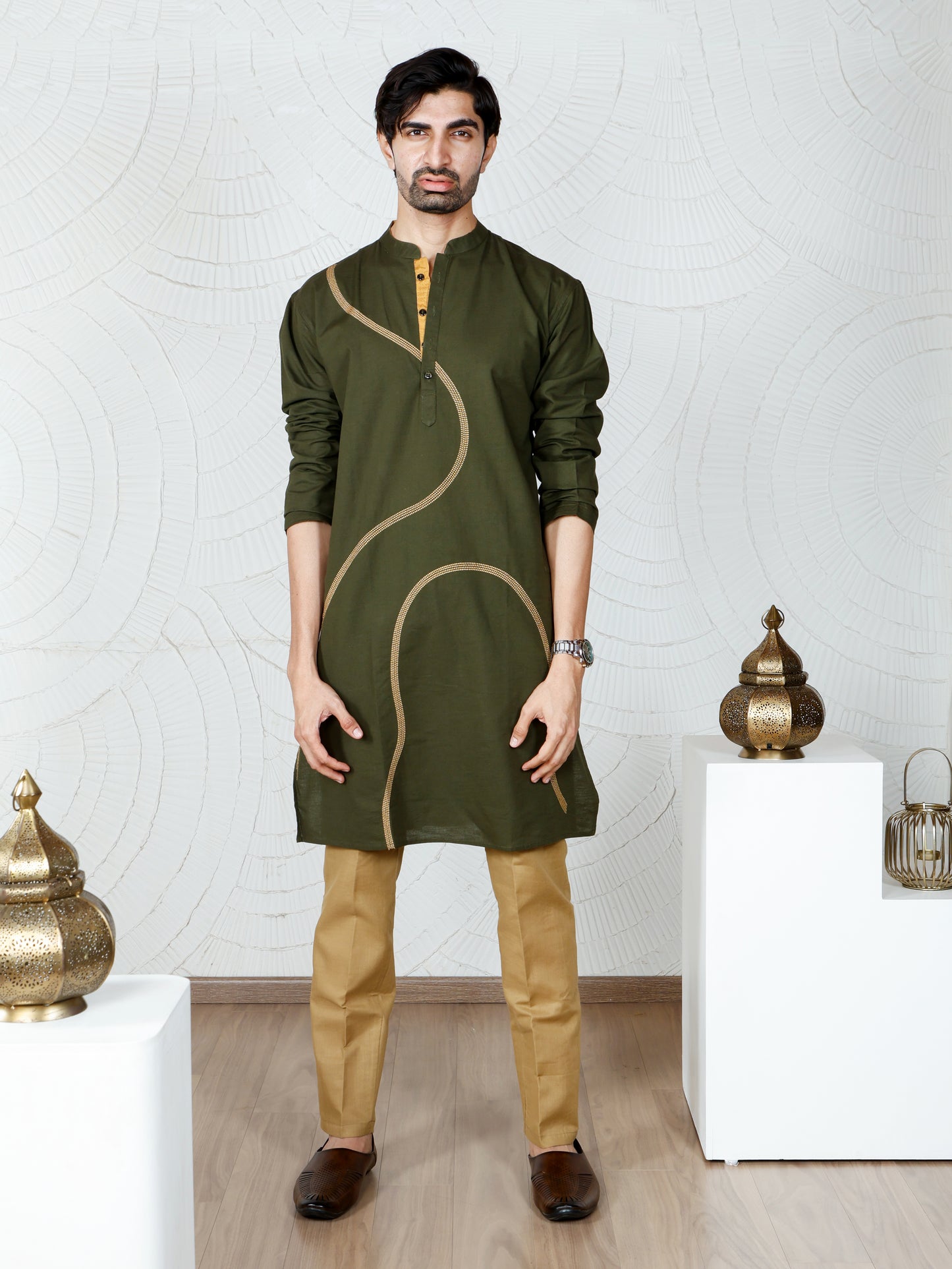 Swirl Kurta and Pant set-Olive
