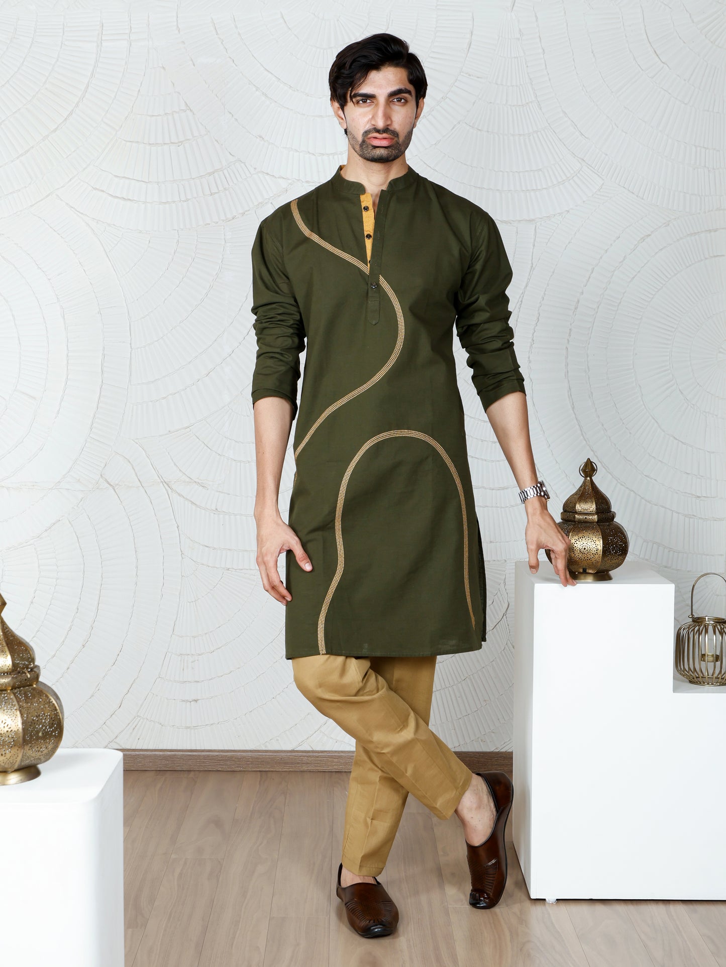 Swirl Kurta and Pant set-Olive