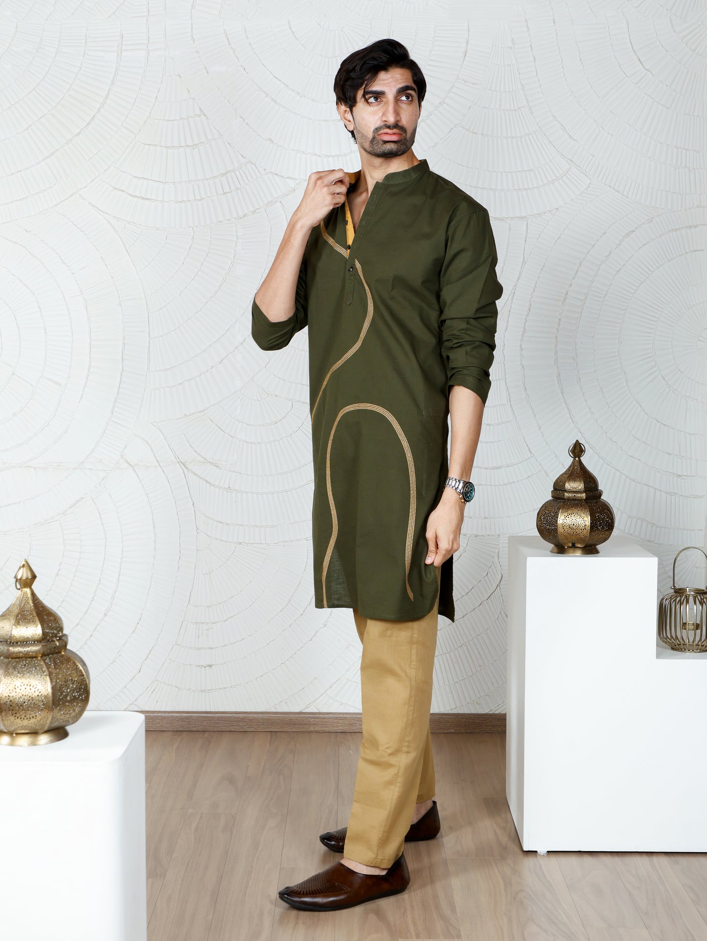 Swirl Kurta and Pant set-Olive