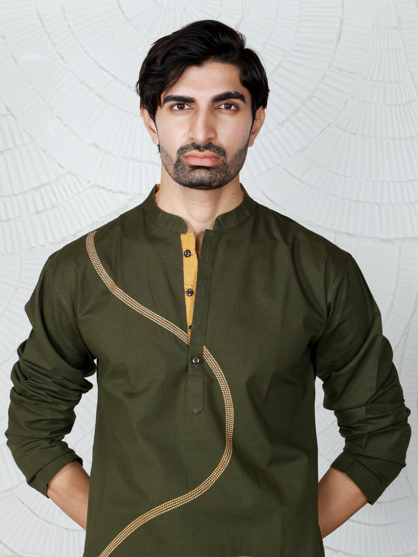 Swirl Kurta and Pant set-Olive