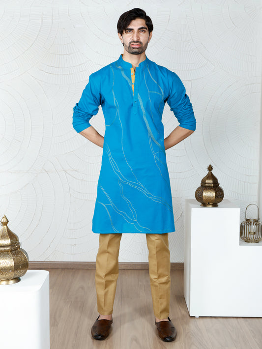 Thread weave Kurta and Pant Set-Turquoise