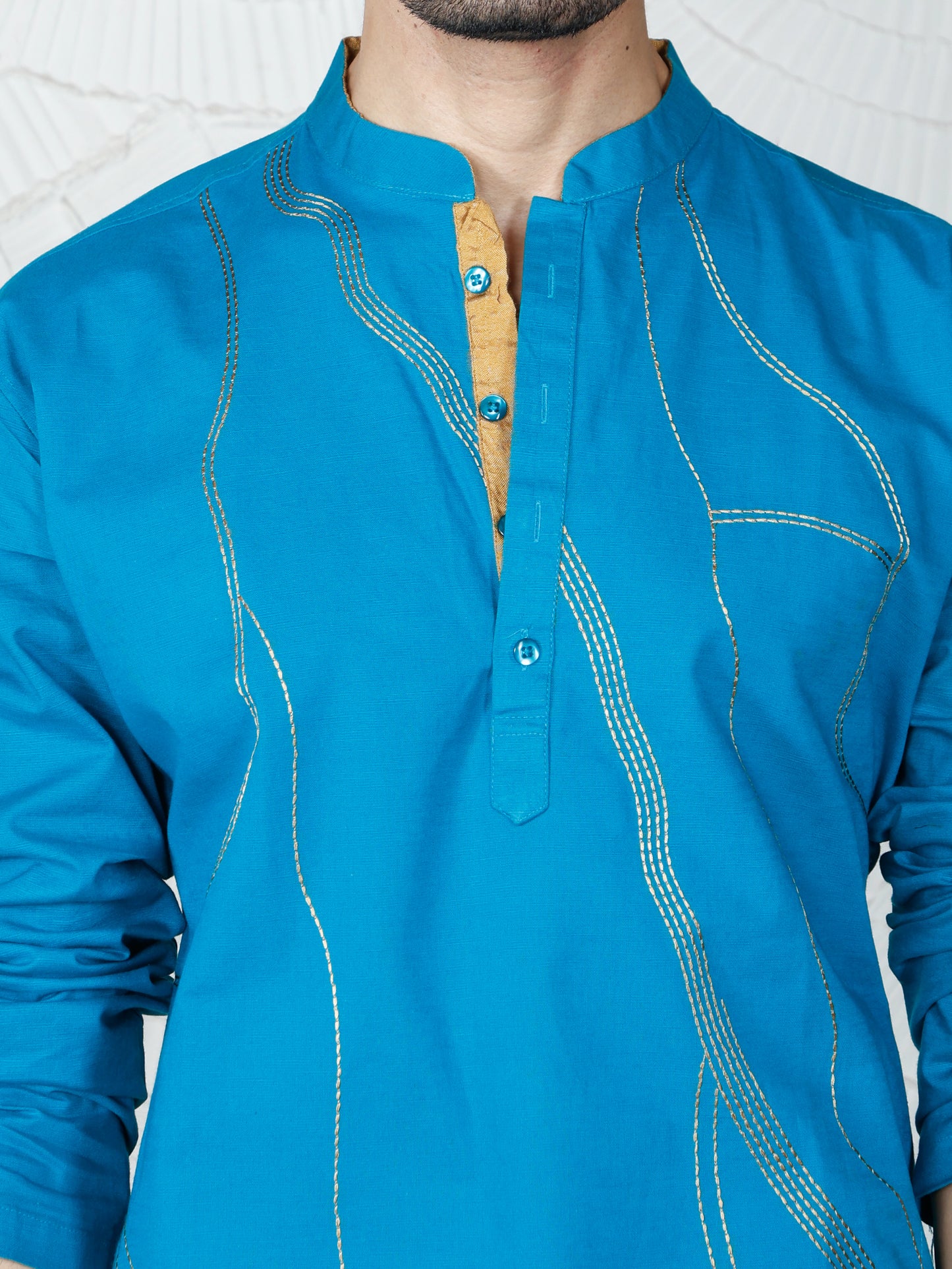 Thread weave Only Kurta-Turquoise