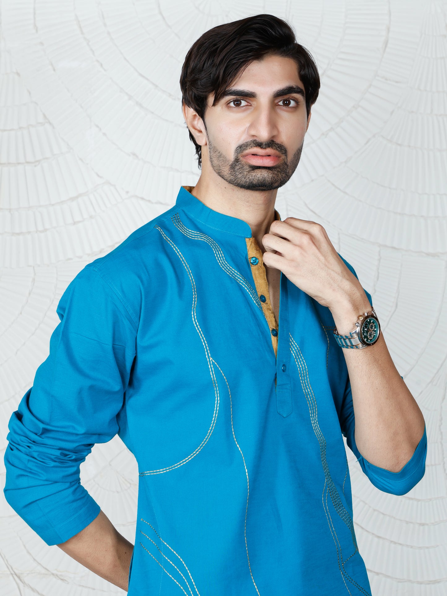 Thread weave Kurta and Pant Set-Turquoise