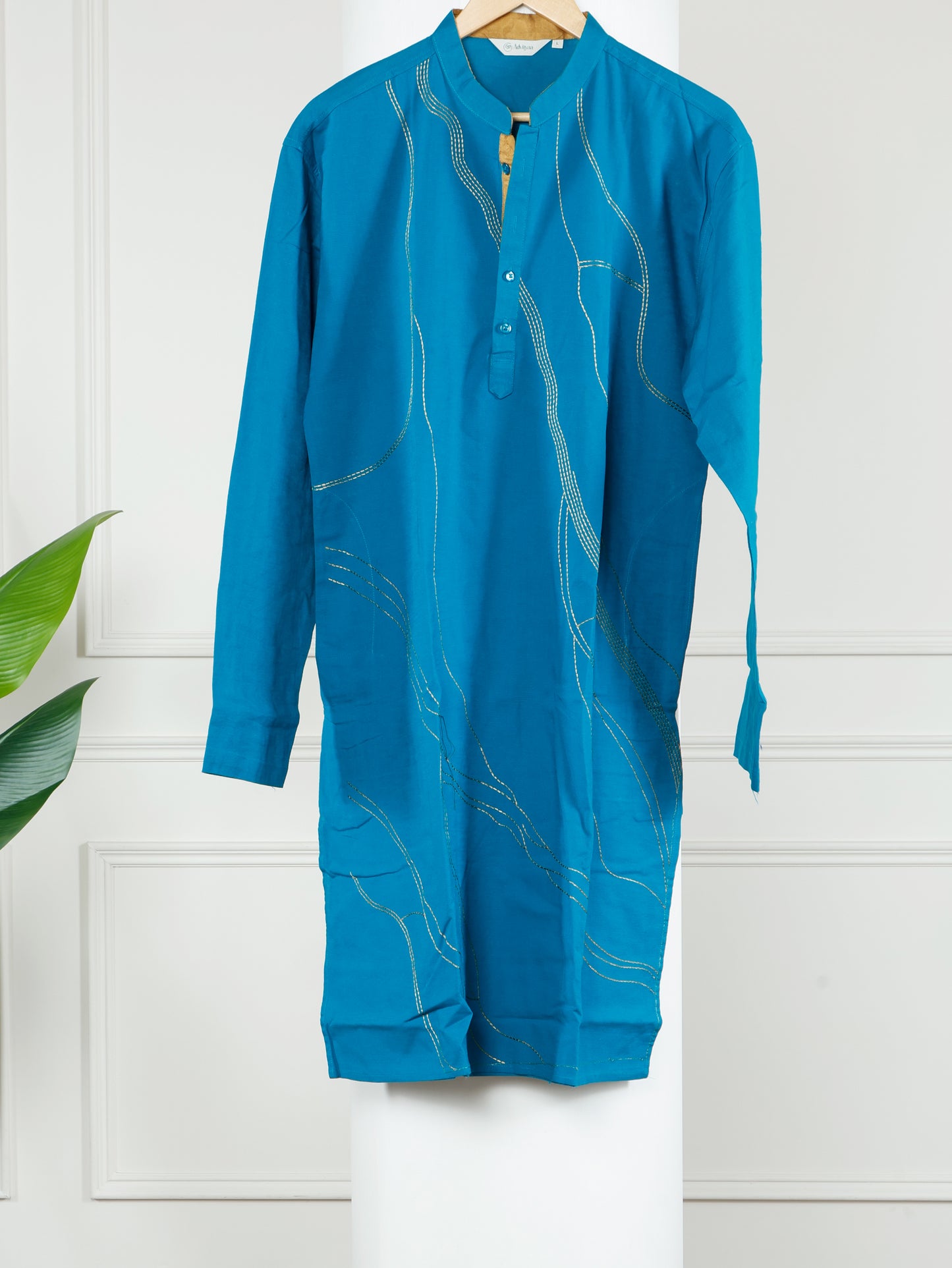 Thread weave Kurta and Pant Set-Turquoise