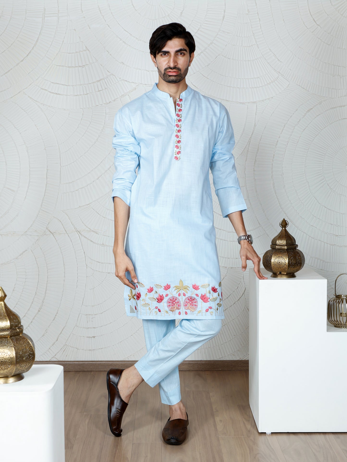Pichwai Kurta and Pant Set-Sky Bloom