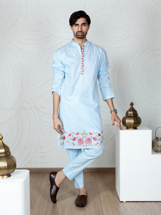 Pichwai Kurta and Pant Set-Sky Bloom