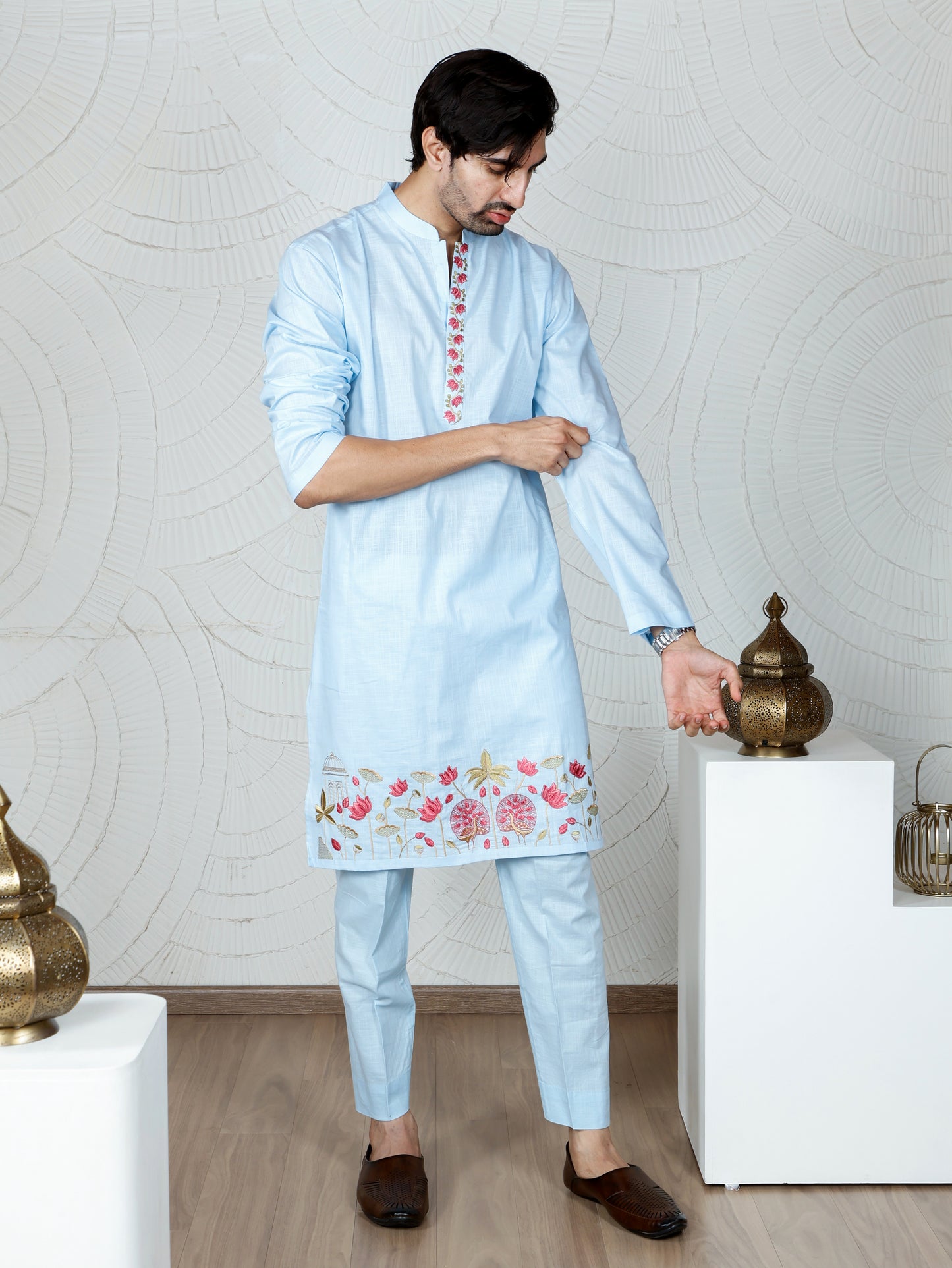 Pichwai Kurta and Pant Set-Sky Bloom