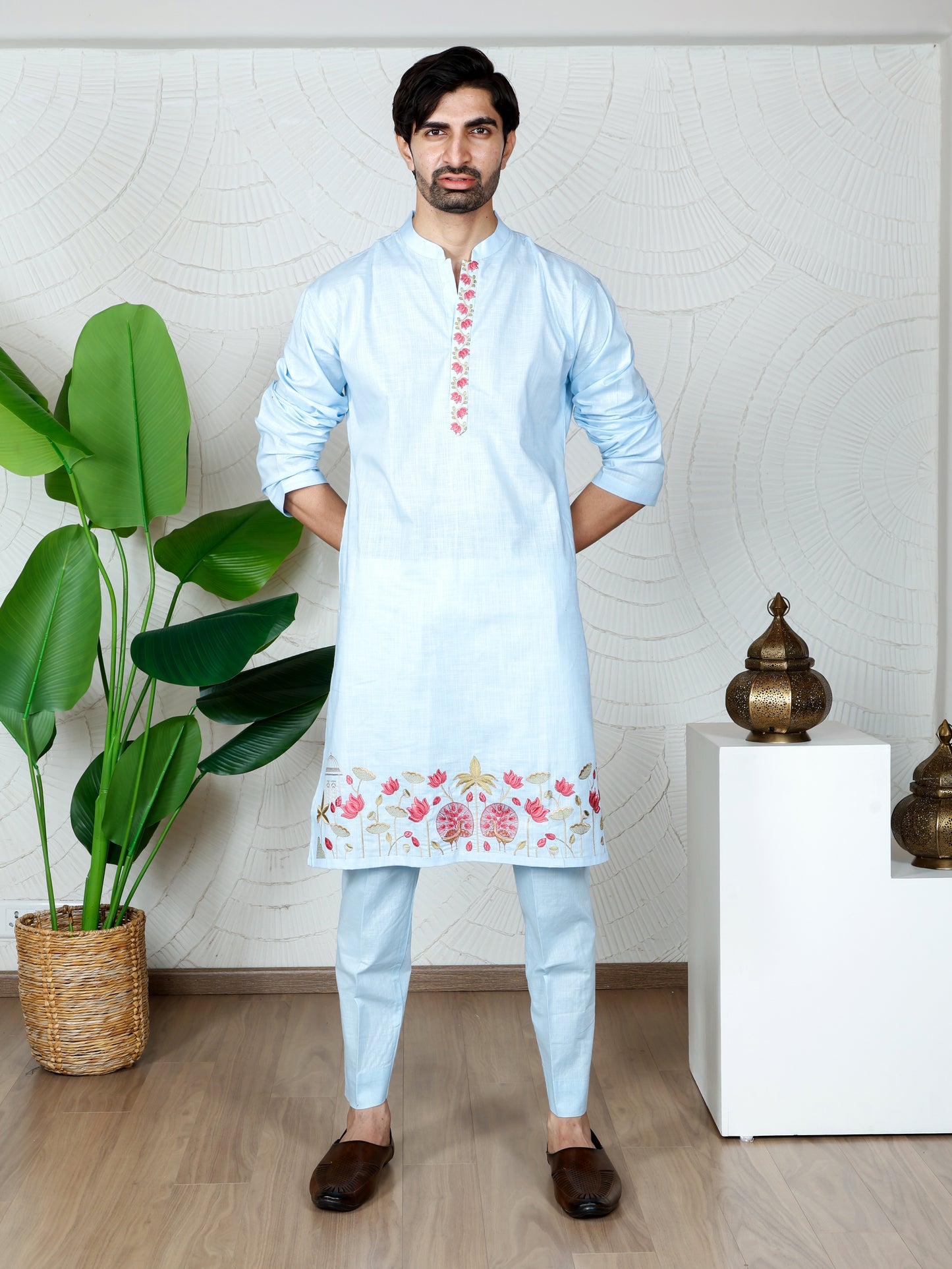 Pichwai Kurta and Pant Set-Sky Bloom