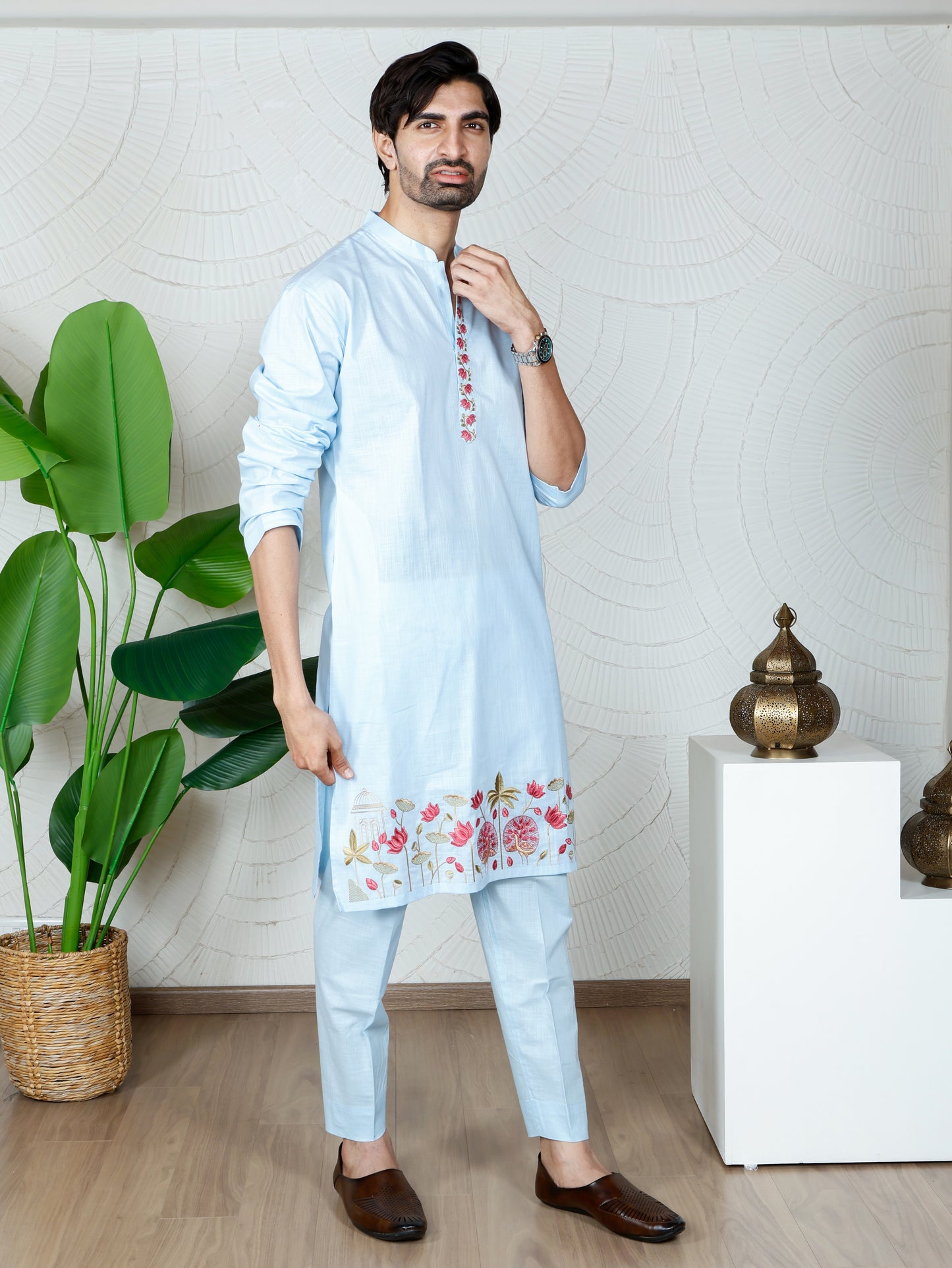 Pichwai Kurta and Pant Set-Sky Bloom