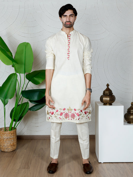 Pichwai Kurta and Pant Set-Beige