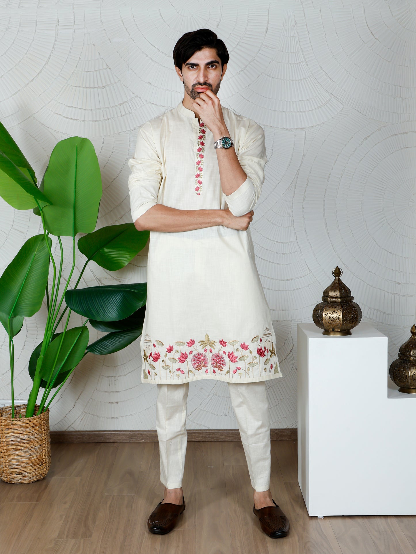 Pichwai Kurta and Pant Set-Beige