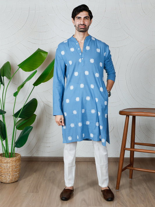 Chikankari  Kurta and Pant Set-Blue