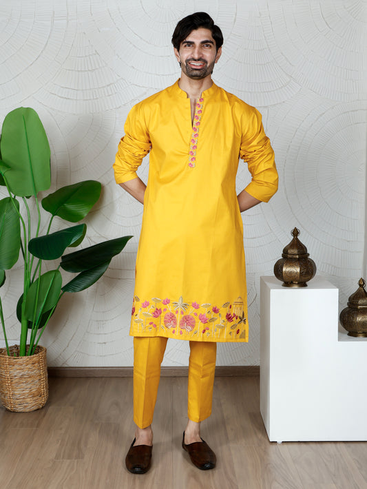 Pichwai Kurta and Pant Set-Sunshine