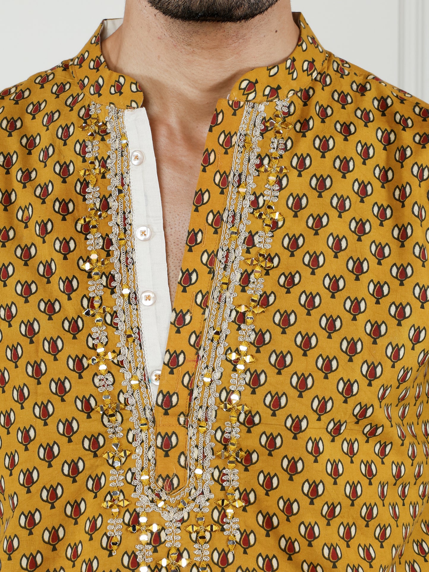 Sangria Mustard block printed only Kurta