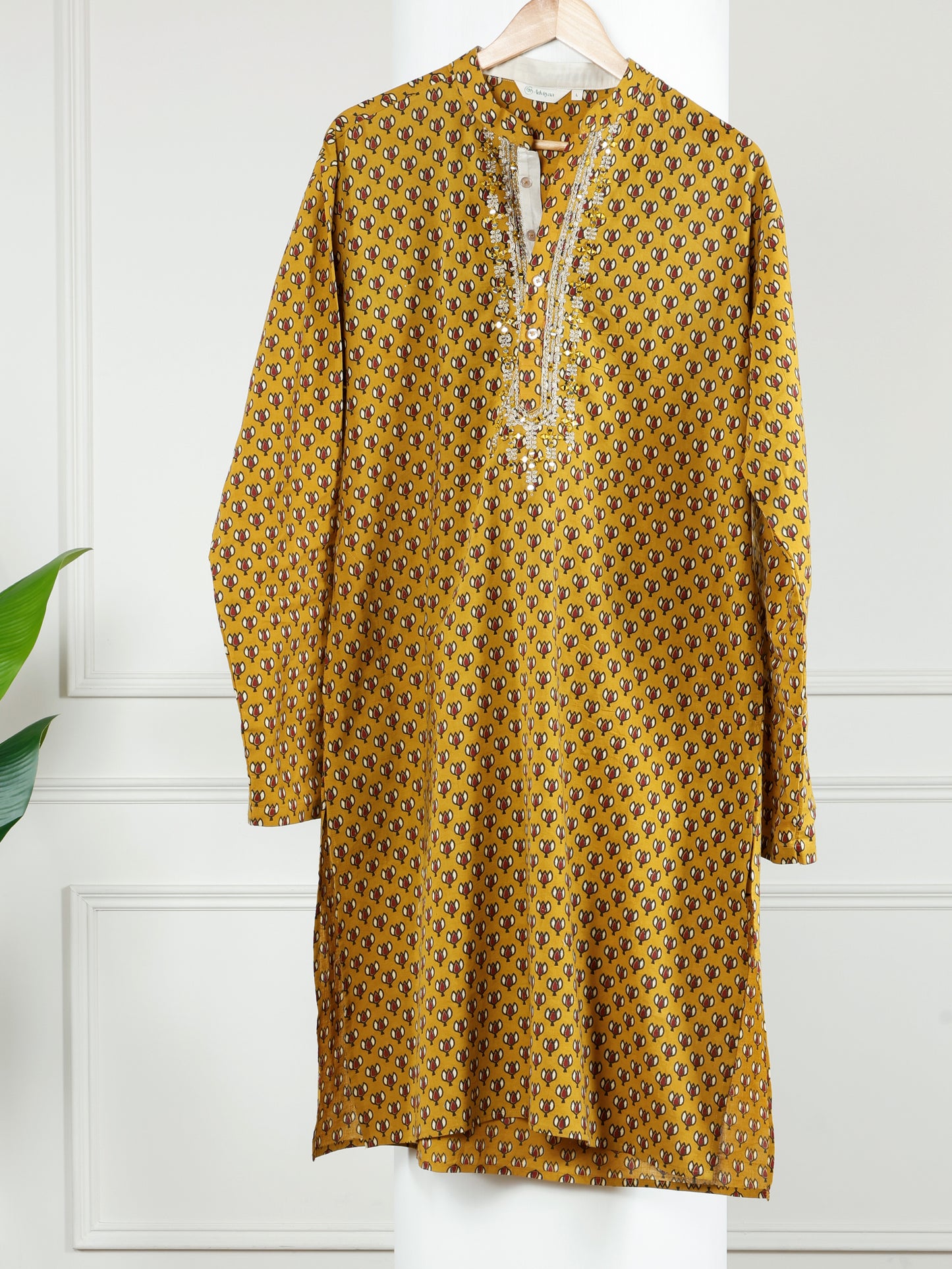 Sangria Mustard block printed only Kurta