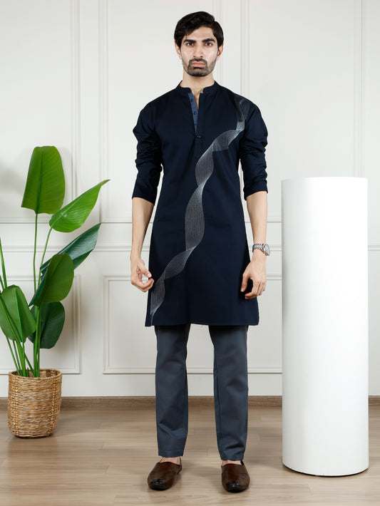 Illusion only Kurta-Midnight Blue