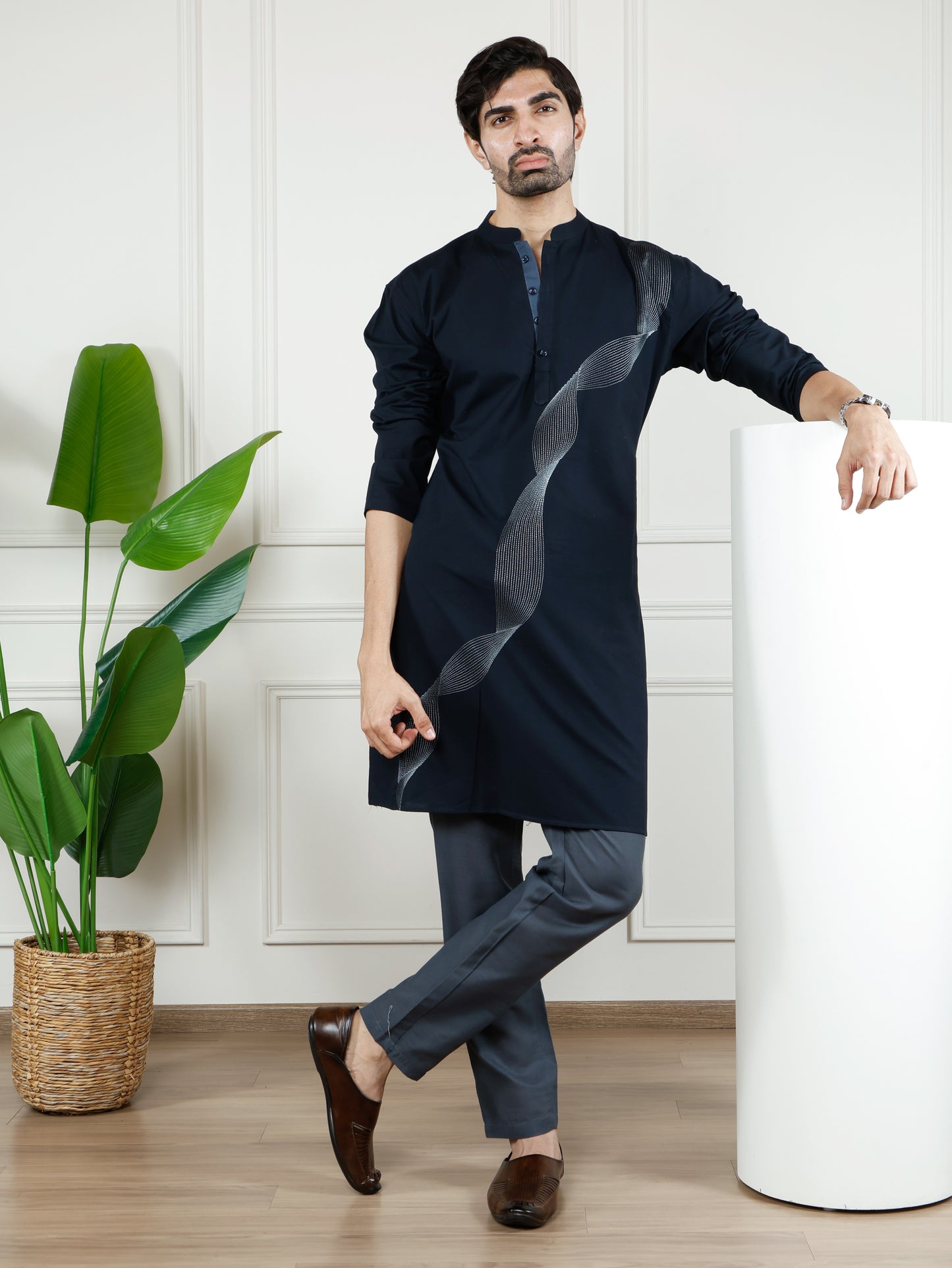 Illusion only Kurta-Midnight Blue