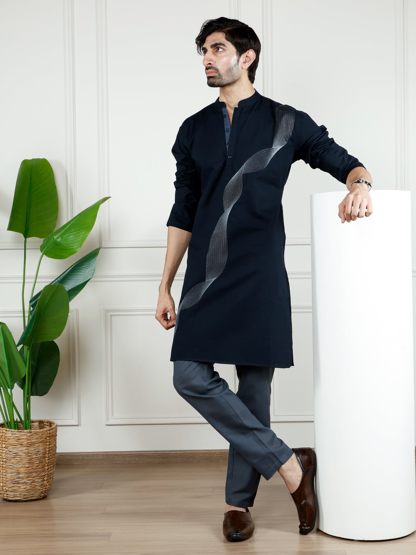 Illusion only Kurta-Midnight Blue