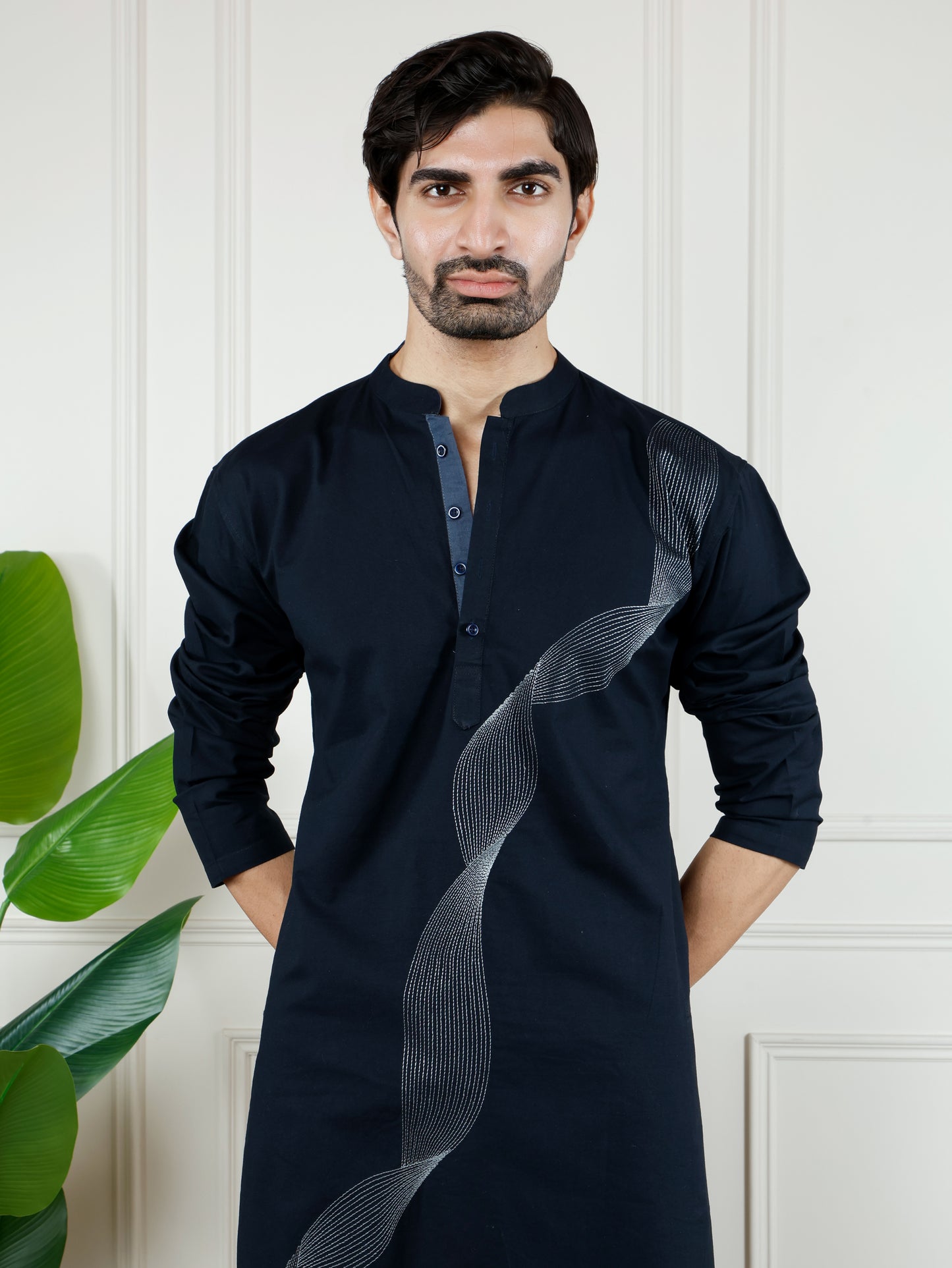 Illusion only Kurta-Midnight Blue