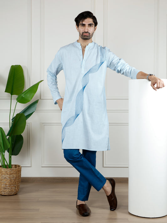 Illusion Only Kurta-Sky Blue