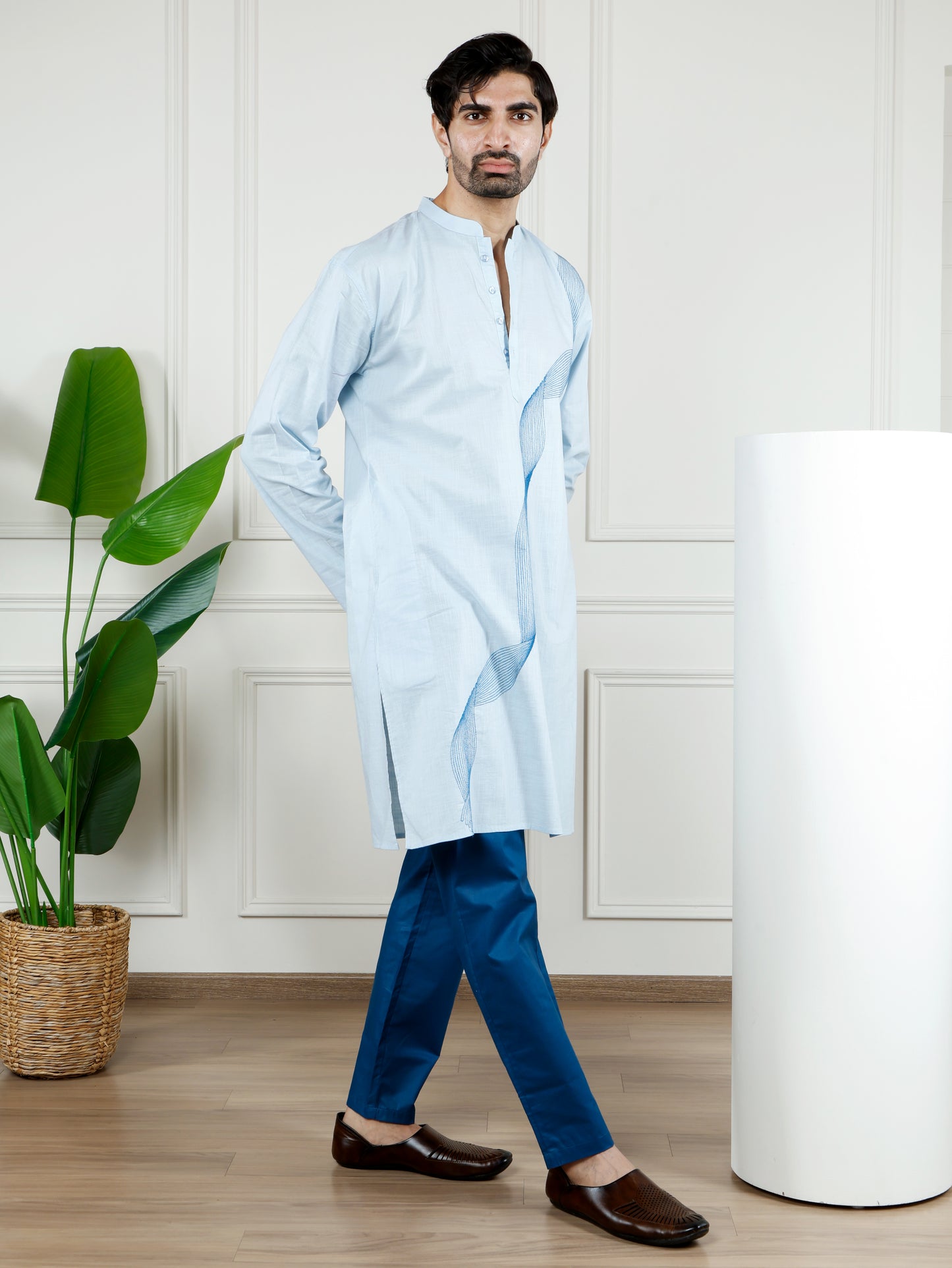 Illusion Kurta and Pant Set-Sky Blue