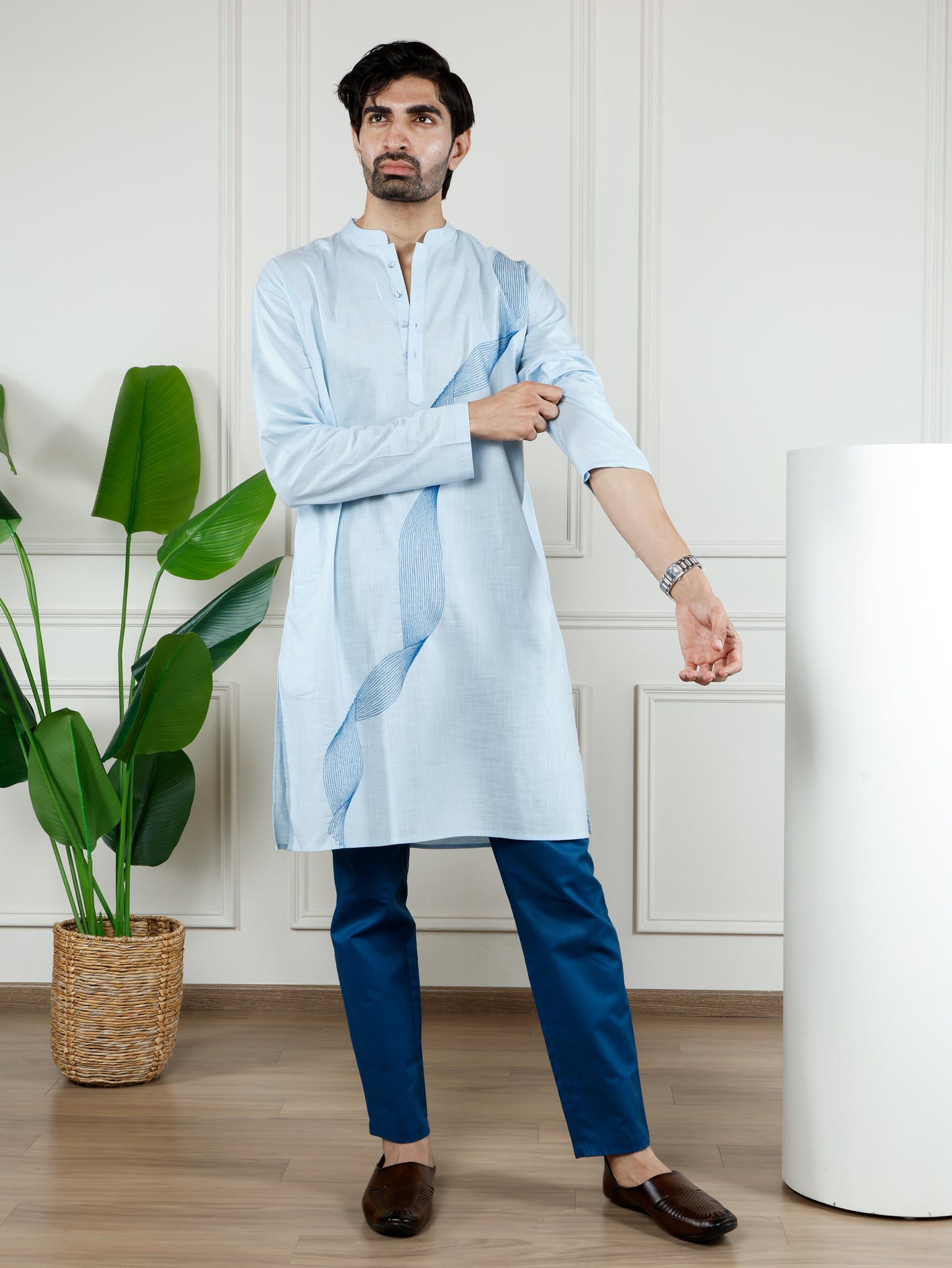 Illusion Kurta and Pant Set-Sky Blue