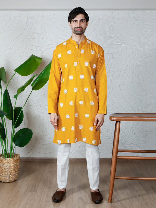 Chikankari Kurta and Pant Set-Sunshine Yellow