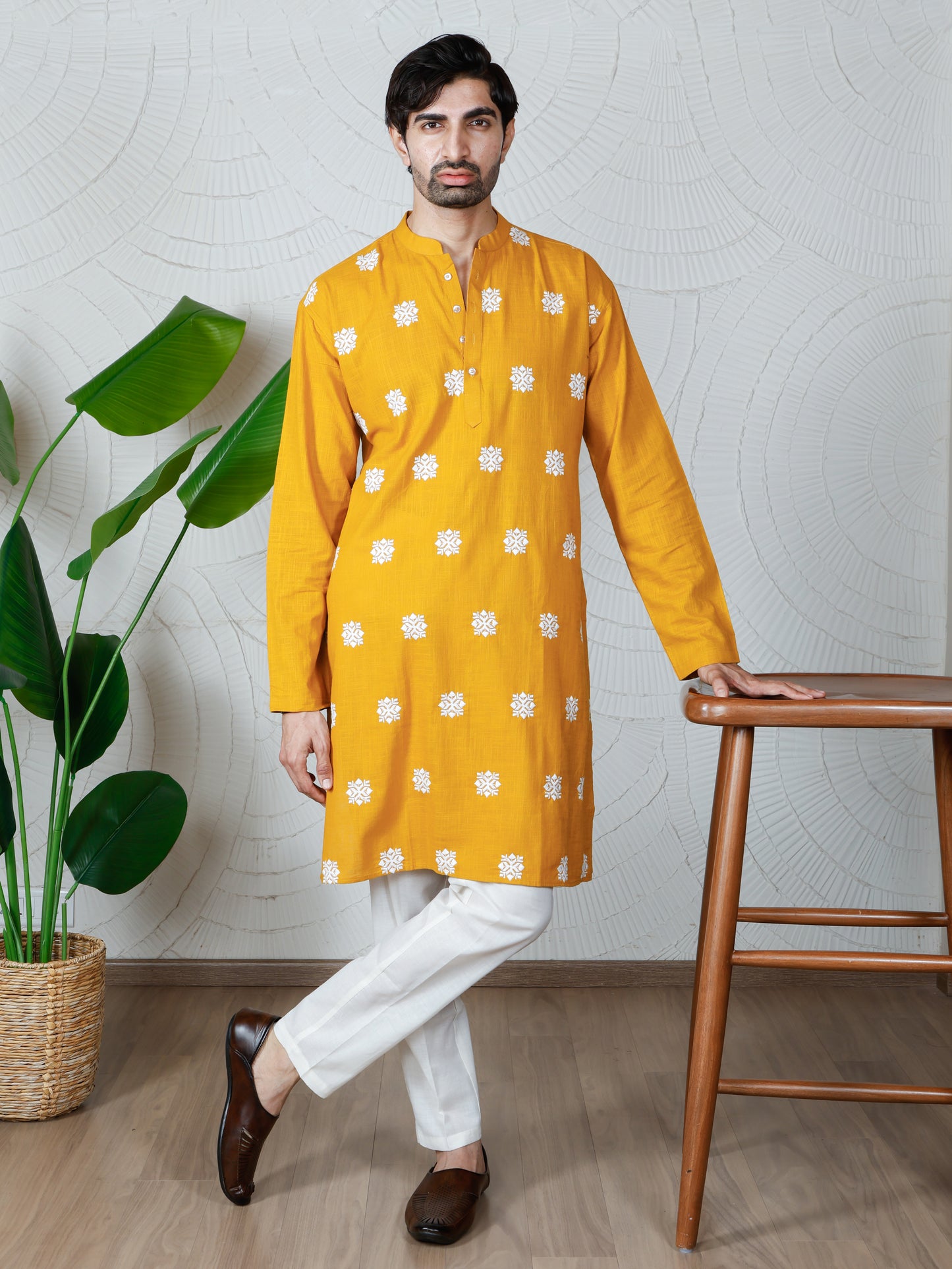 Chikankari Kurta and Pant Set-Sunshine Yellow