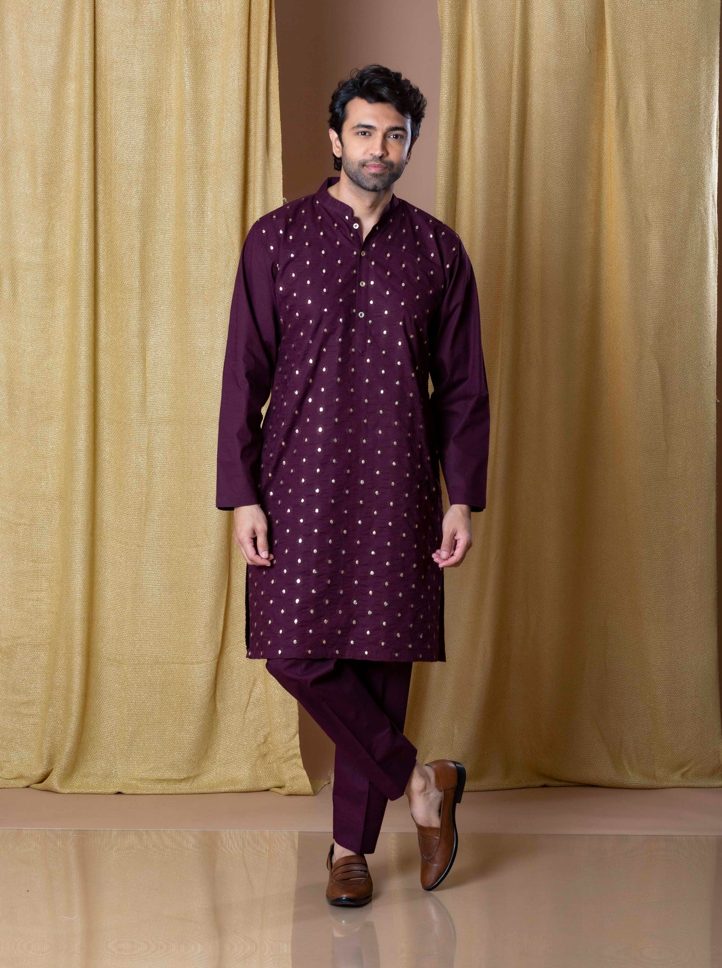 Wine Royal Foil Kurta