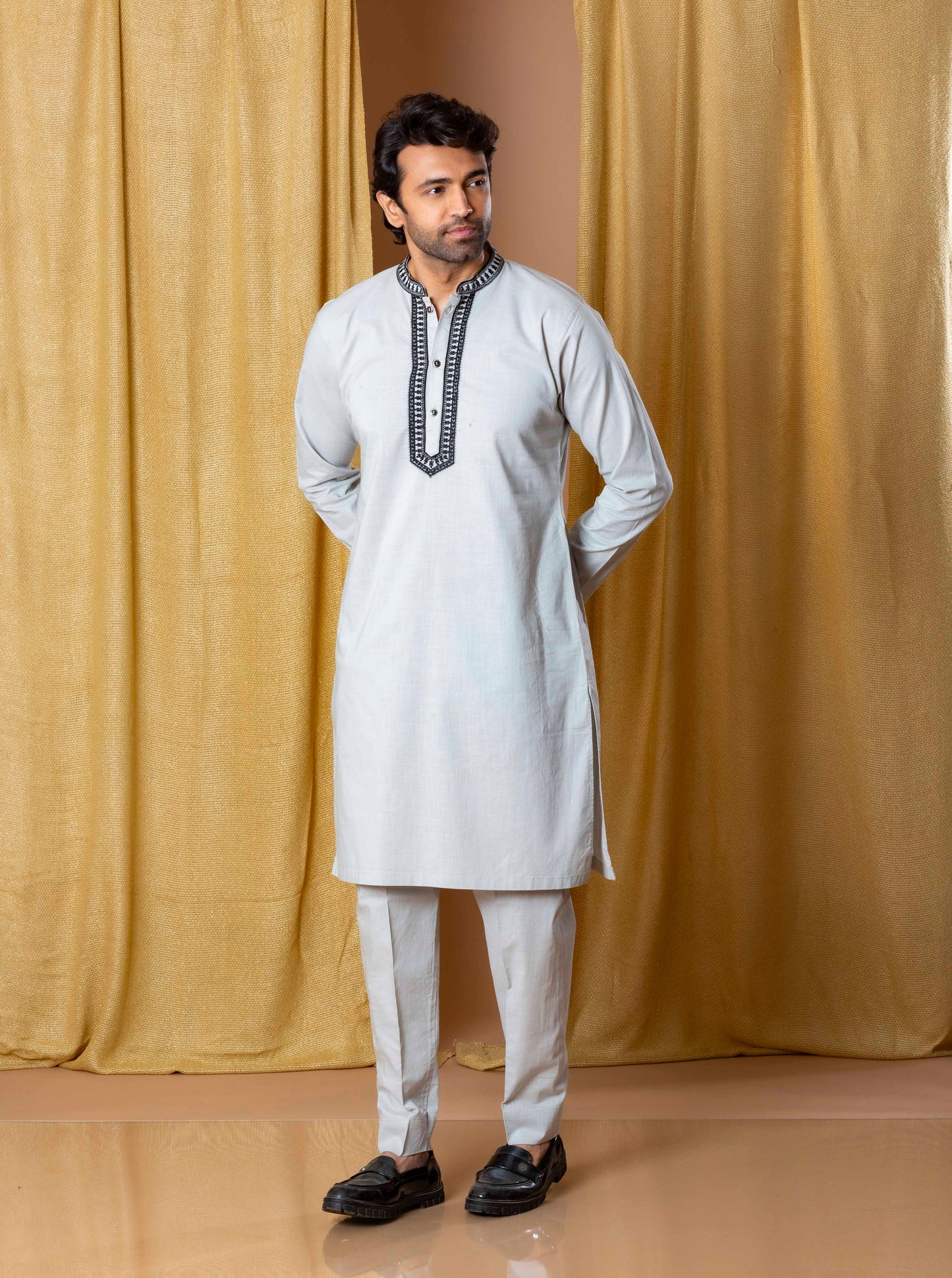 Grey Royal Weave Kurta(Only Kurta)