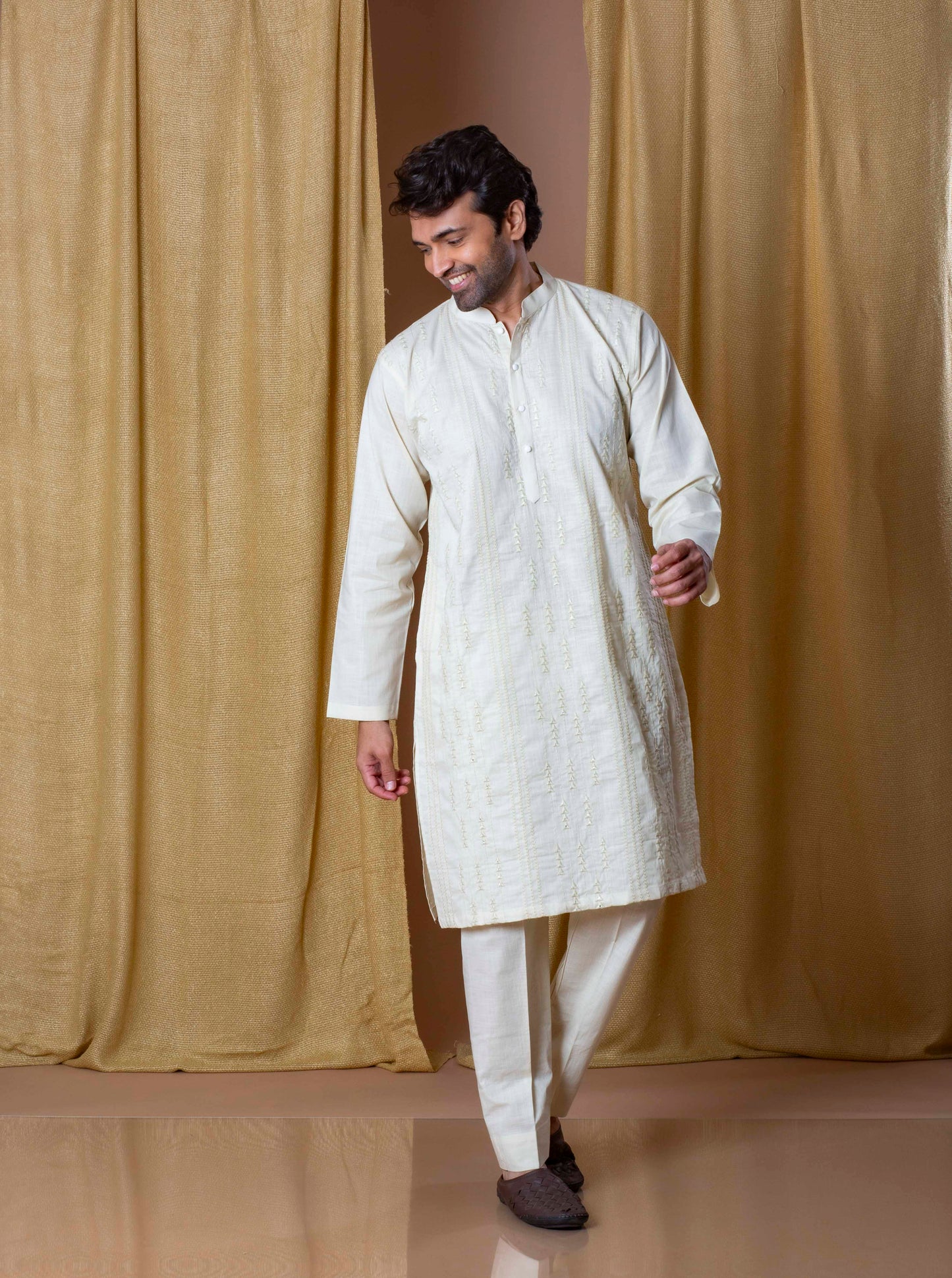 Beige Regal Mirror Kurta