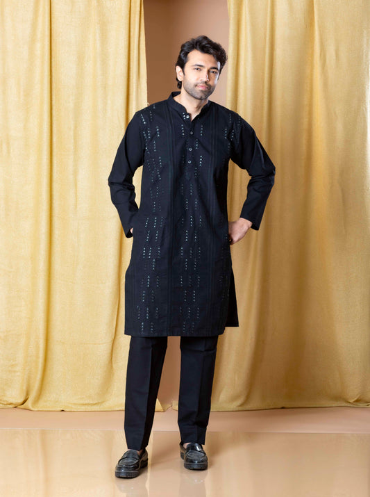 Black Regal Mirror Kurta