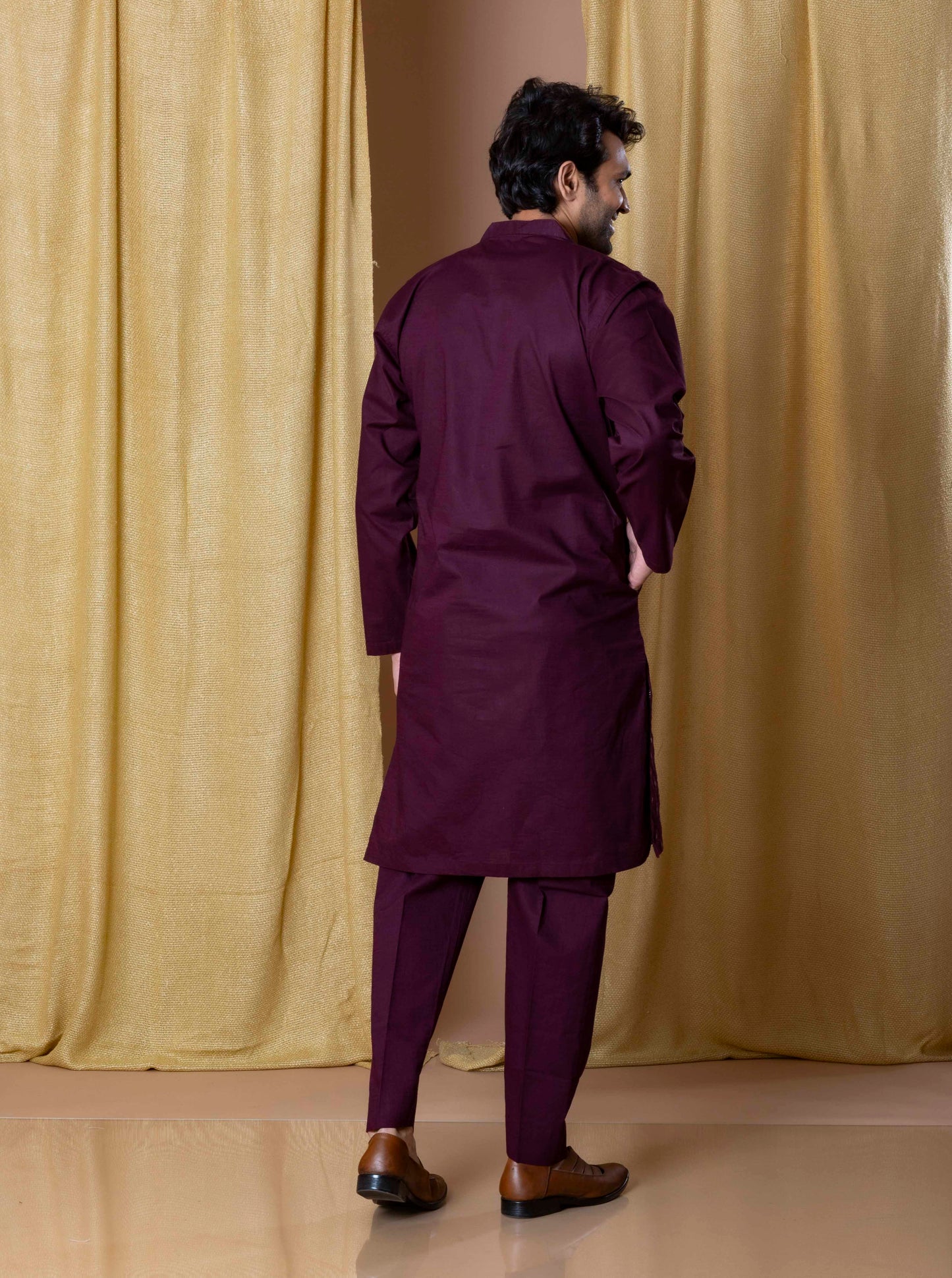 Wine Royal Foil Kurta