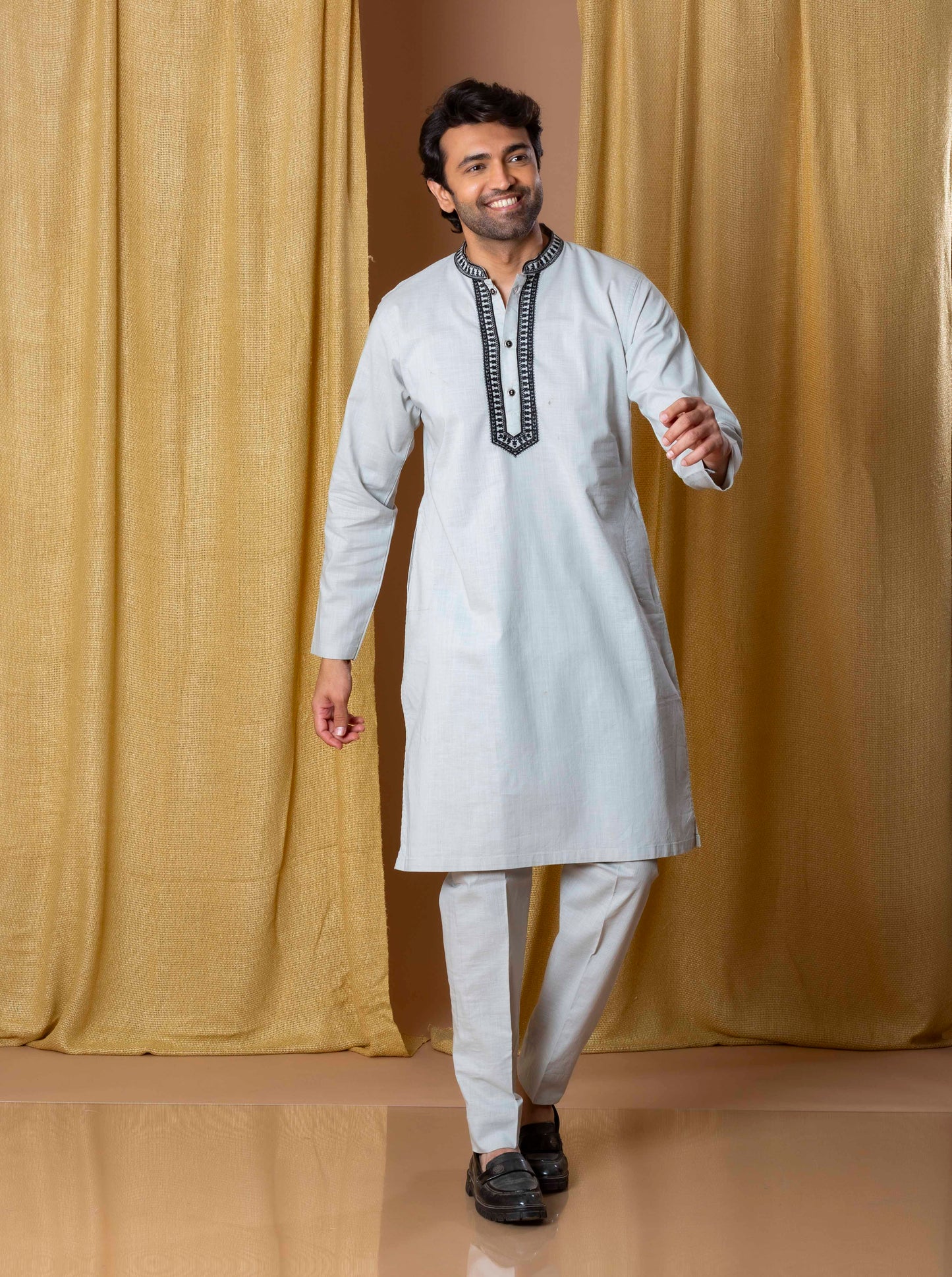 Grey Royal Weave Kurta(Only Kurta)