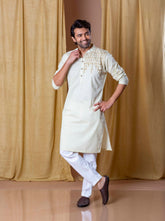 Beige One Sided Charm Kurta and Pant Set
