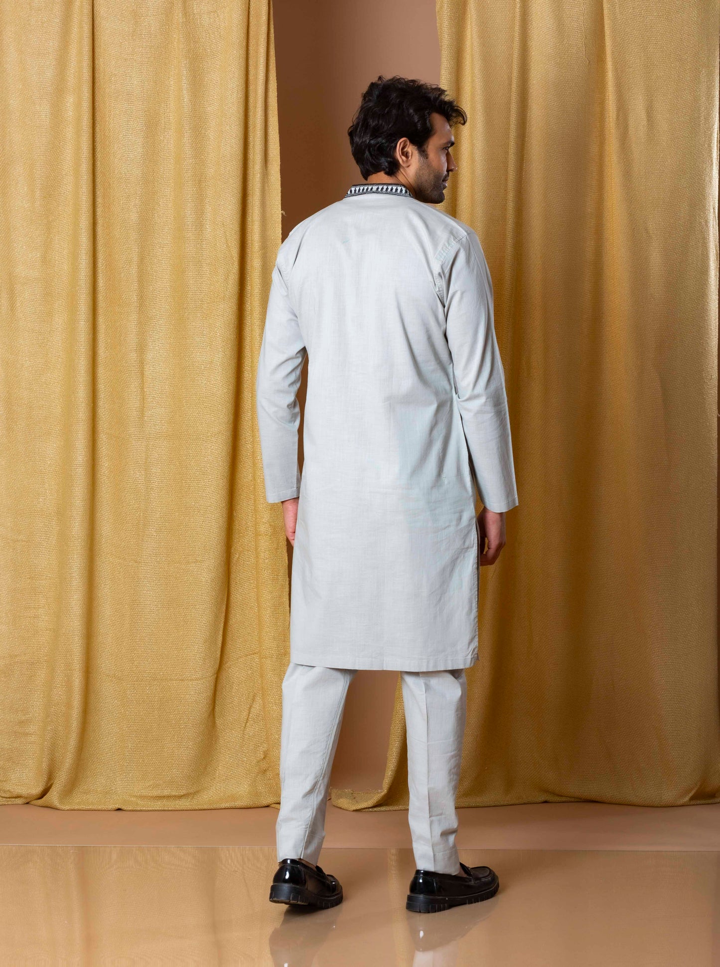 Grey Royal Weave Kurta(Only Kurta)