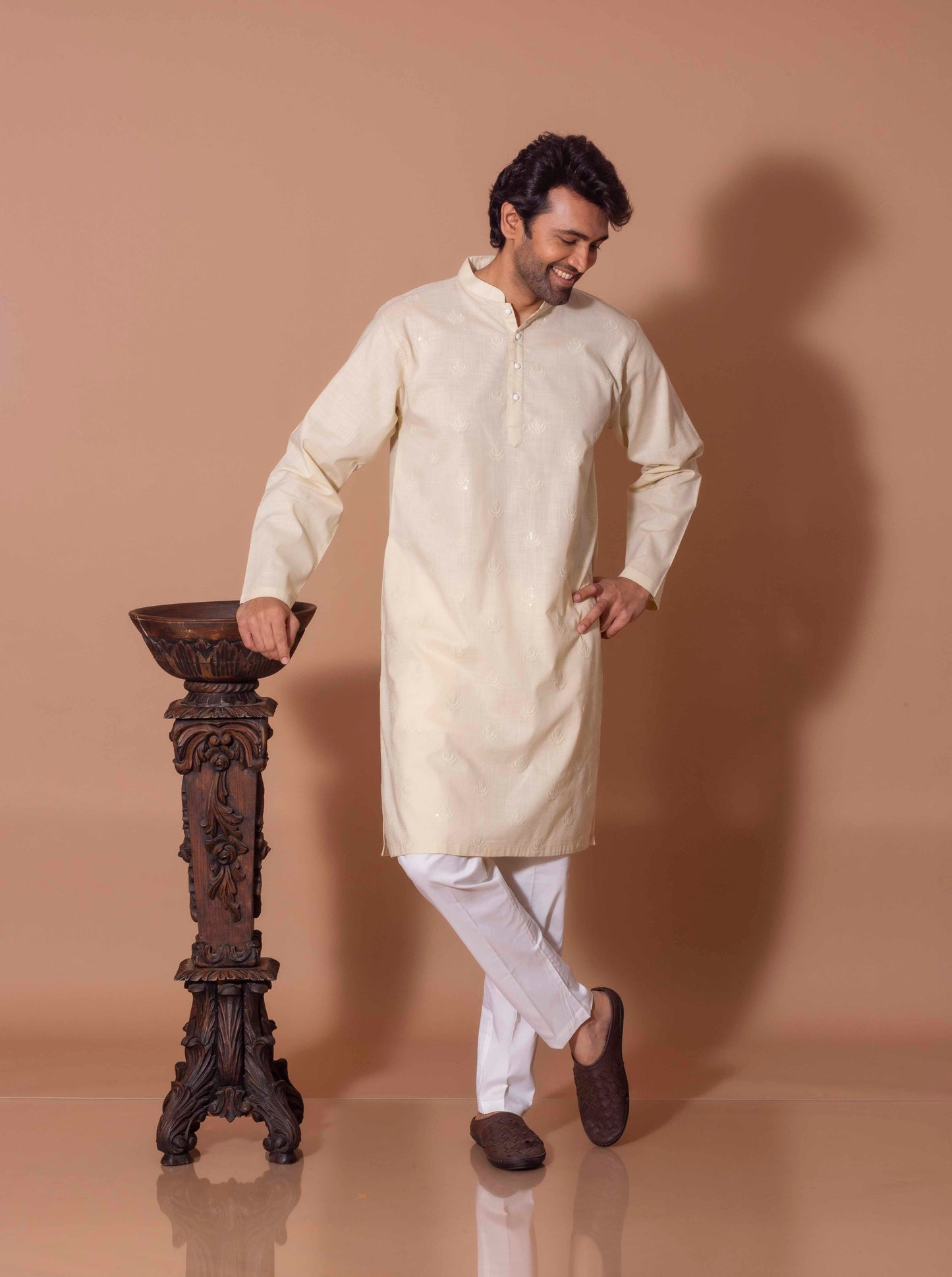 Beige Aqua Sequence Kurta