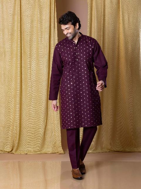 Wine Royal Foil Kurta