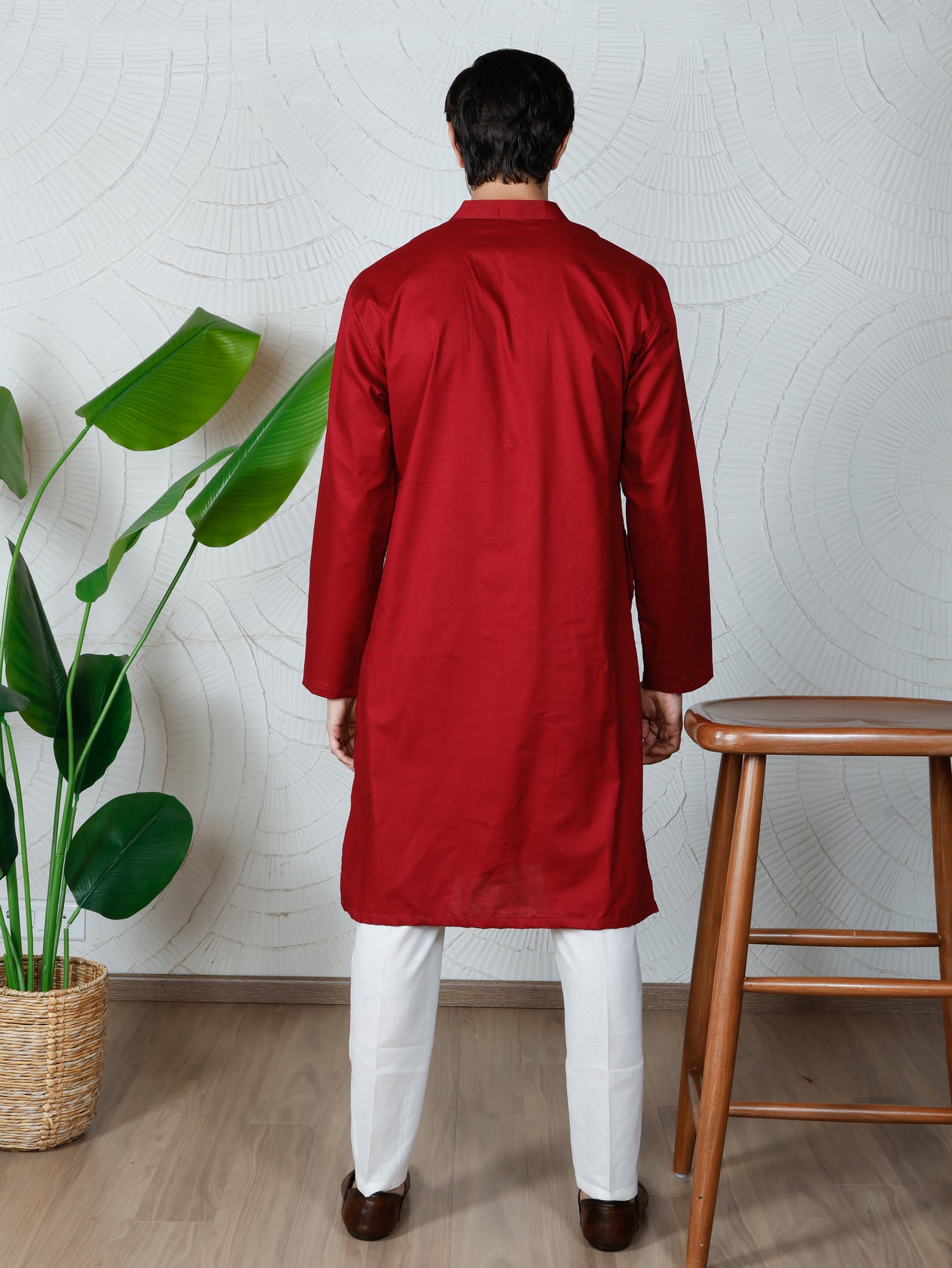 Spiral Embroidered Kurta-Pant Set-Regal Maroon