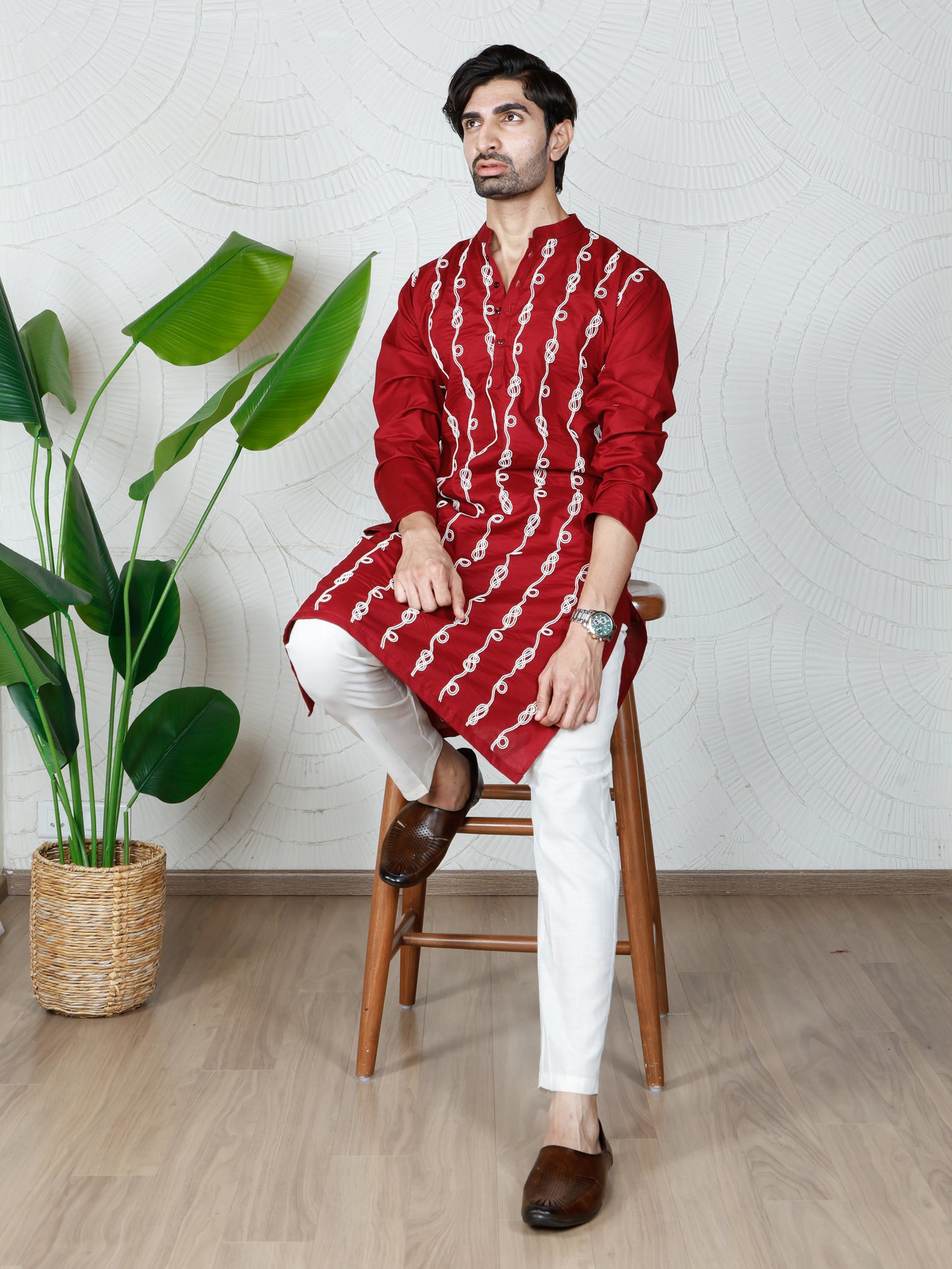 Spiral Embroidered only Kurta-Regal Maroon