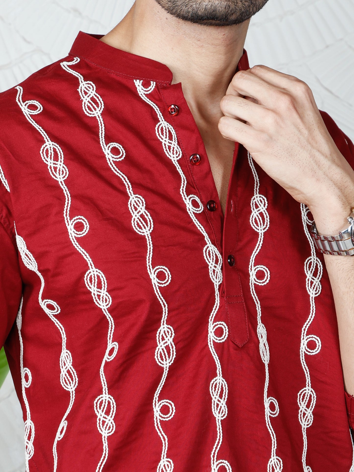 Spiral Embroidered only Kurta-Regal Maroon